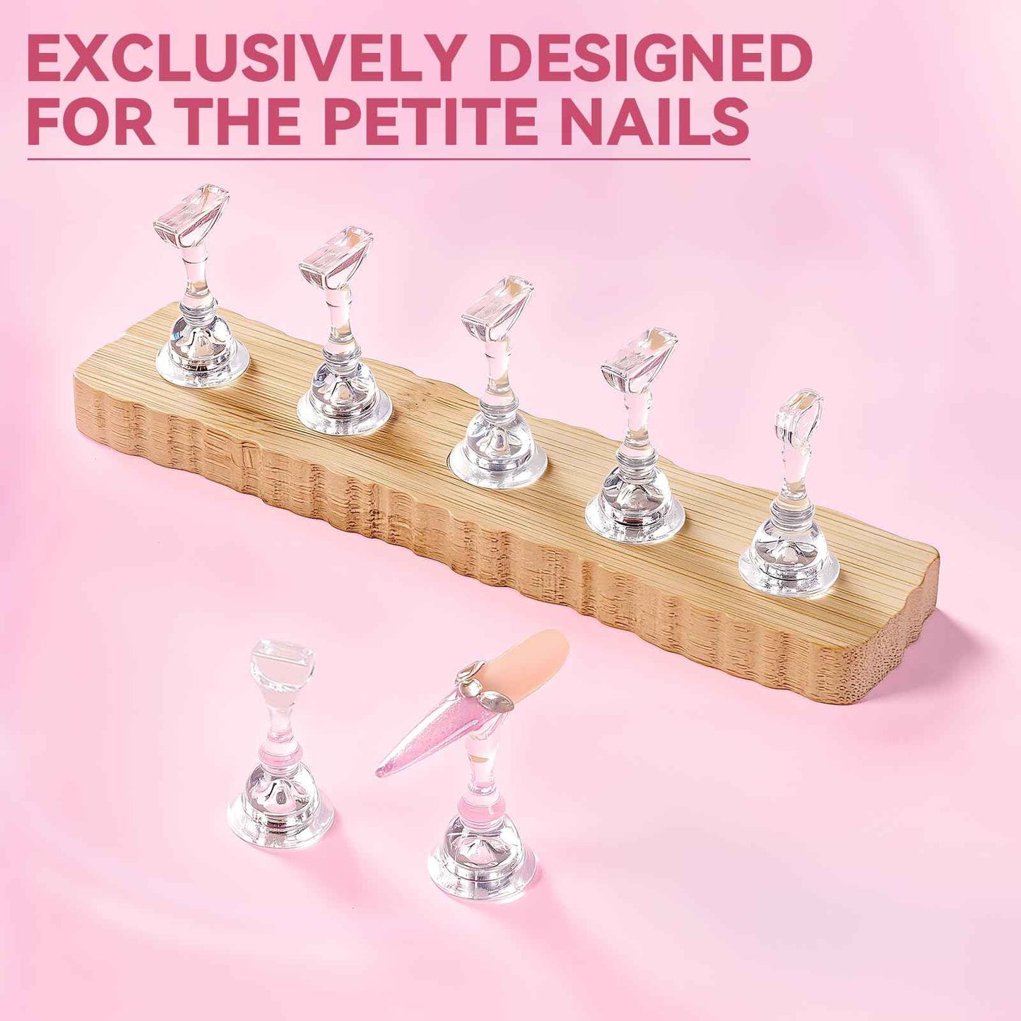 ESUOHYM Nail Stand for Press On Nails Art Display Practice 2 Sets, 1 Heart Shaped Acrylic Magnetic Nail Stands, Fake Nail Holder Tips With 200 PCS Double-Sided Tape, Nail Kit Home DIY Salon Supplies