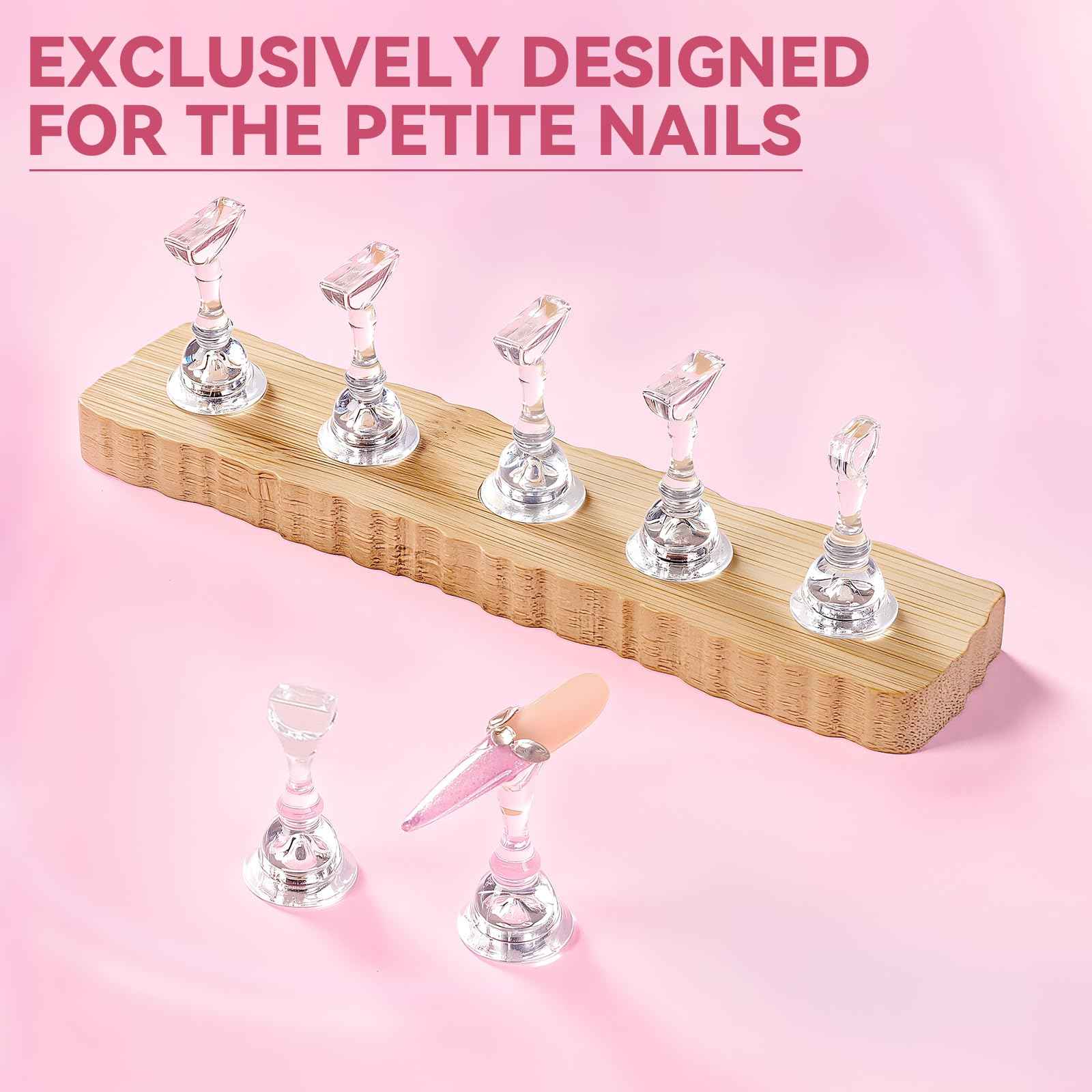 ESUOHYM Nail Stand for Press On Nails Art Display Practice 2 Sets, 1 Heart Shaped Acrylic Magnetic Nail Stands, Fake Nail Holder Tips With 200 PCS Double-Sided Tape, Nail Kit Home DIY Salon Supplies