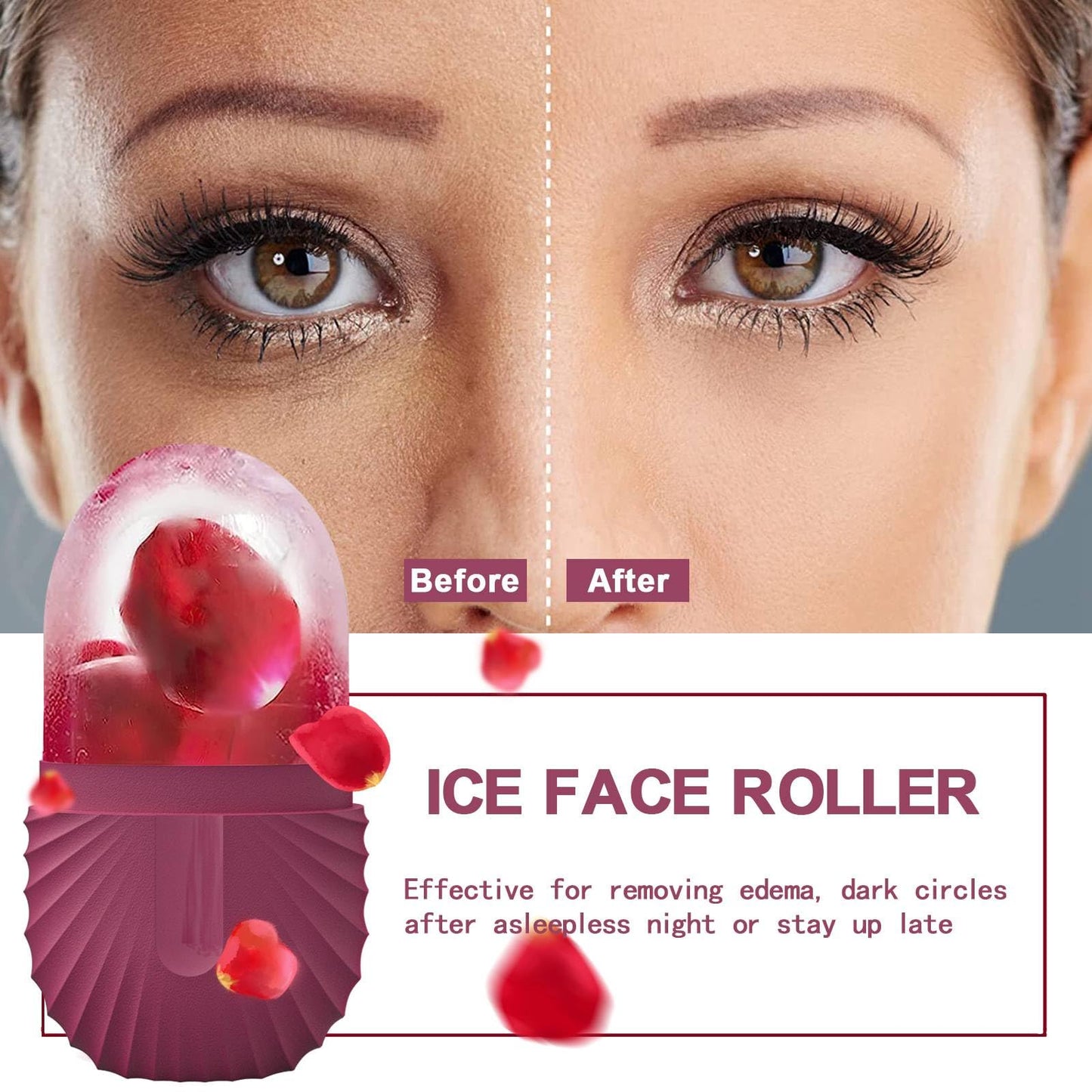 GISUREY® Ice Face Roller, Ice Roller for Face and Eye, Facial Beauty Ice Roller Skin Care Tools, De-Puff Eye Bags,Reduce Migraine Pain,Reusable Massage Silicone Ice Mold (Rose)