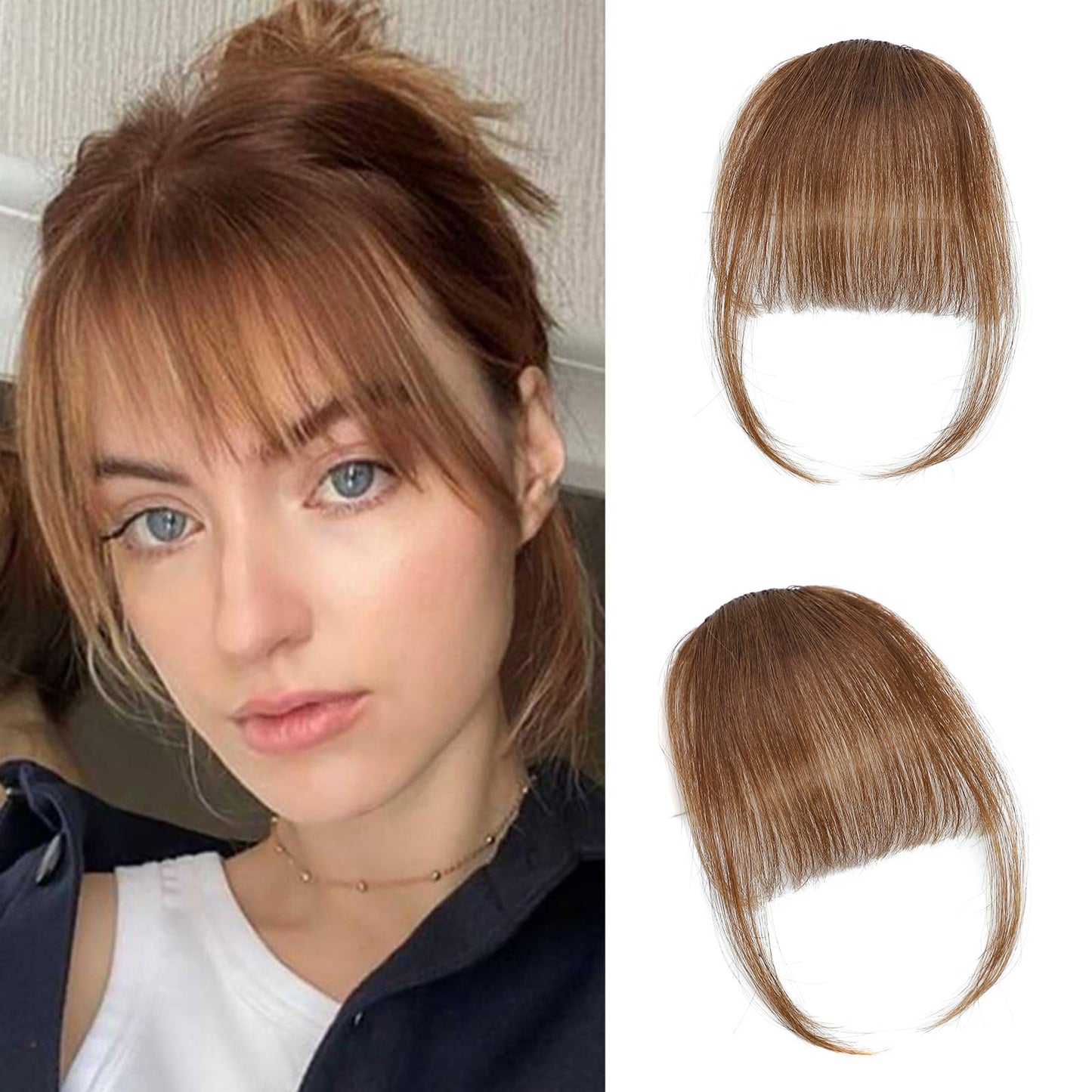 noxozoqm Clip in Bangs 100% Human Hair Bangs Extensions Blonde Wispy Bangs With Temples Clip on Fringe Real Human Hair Bangs Clip In Hairpieces For Women Girls Natural Dyeable