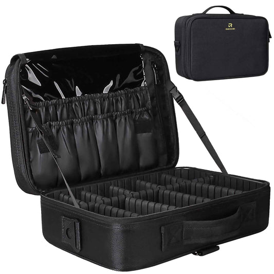Relavel Travel Makeup Train Case Makeup Cosmetic Case Organizer Portable Artist Storage Bag with Adjustable Dividers for Cosmetics Makeup Brushes Toiletry (medium black)