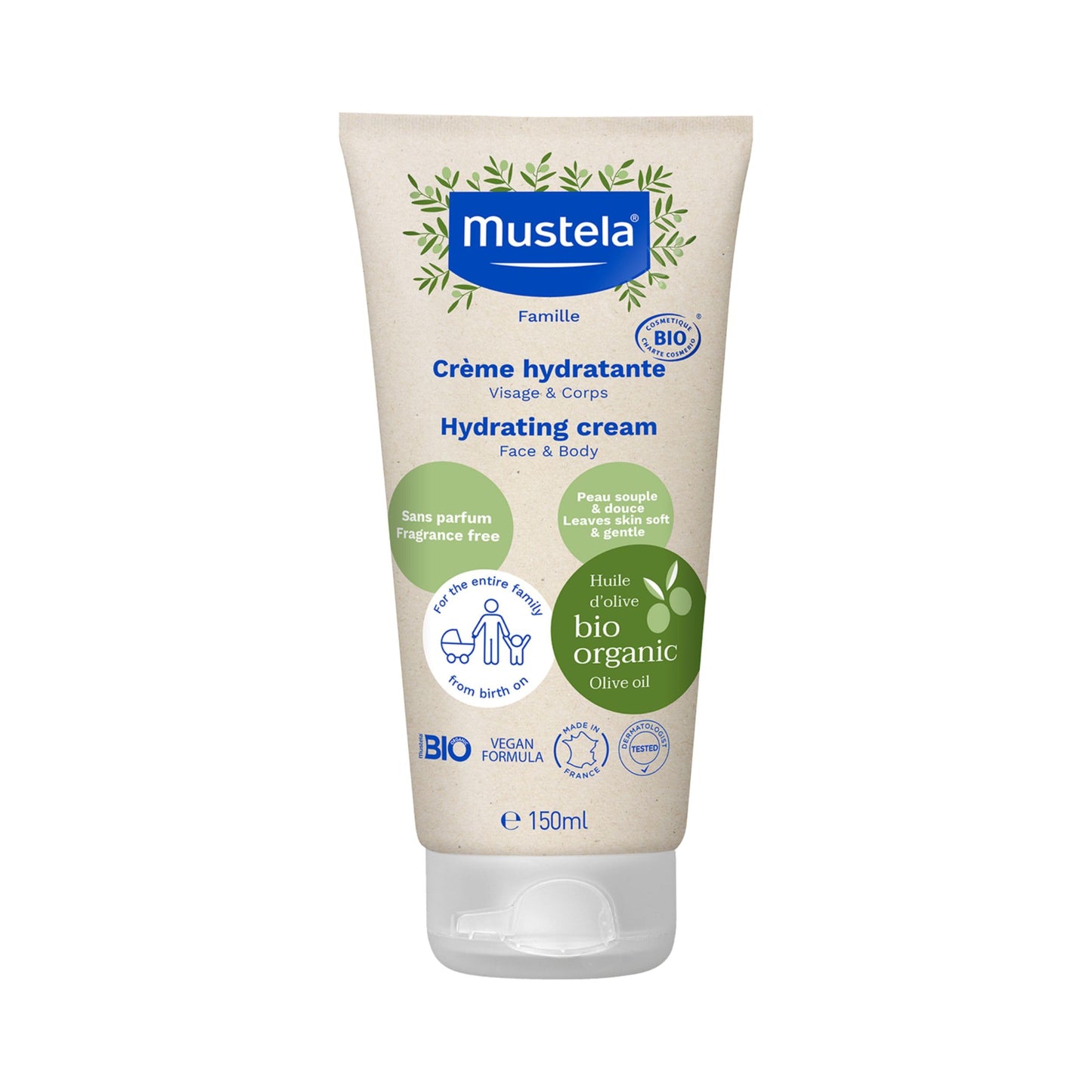 Mustela Certified Organic Bath & Body Gift Set - Fragrance-Free Skin Care Essentials with Olive Oil & Aloe Vera - Contains Cleansing Gel & Hydrating Cream for Baby, Kid & Adult - 2 Items Set