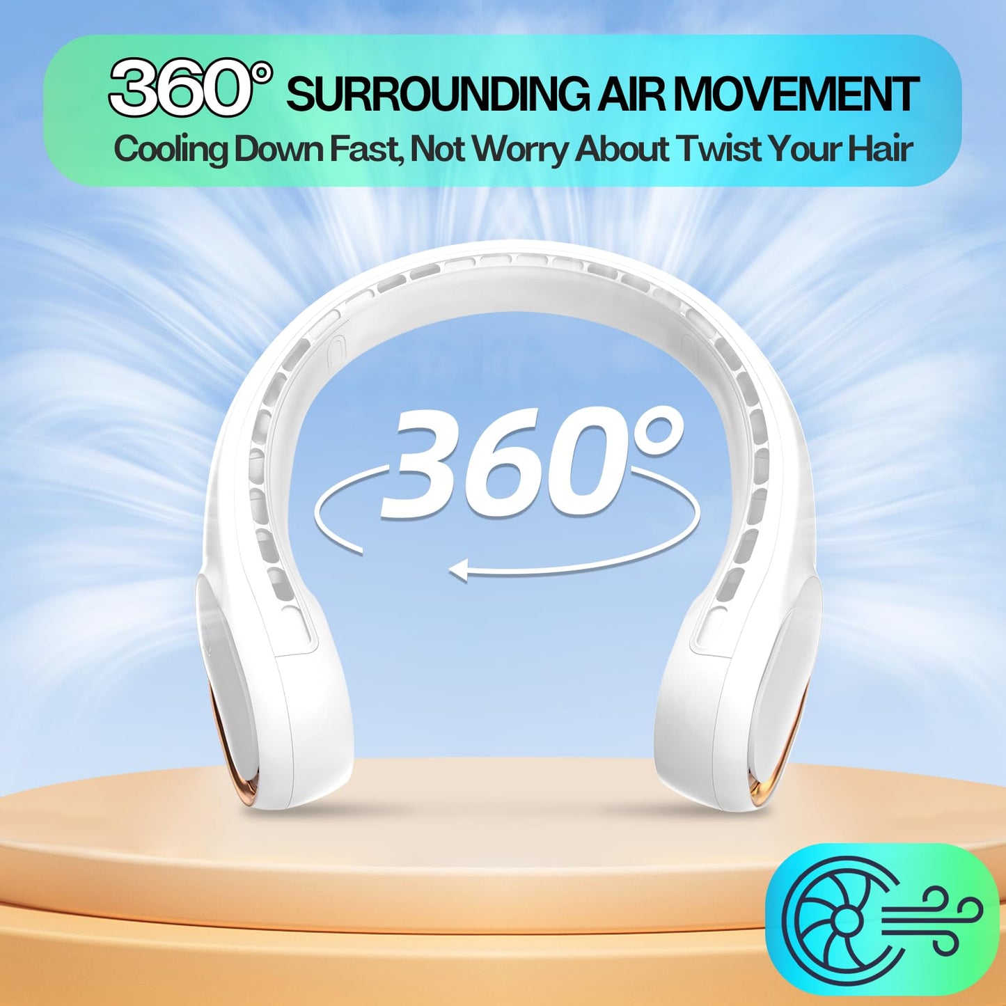 KIDEE Neck Fan, Neck Fans Portable Rechargeable, Upgrade 360° Air Outlet, Super Quiet, 3 Speeds, 4000mAh Personal Bladeless Wearable Fan for Indoor Outdoor Travel-White