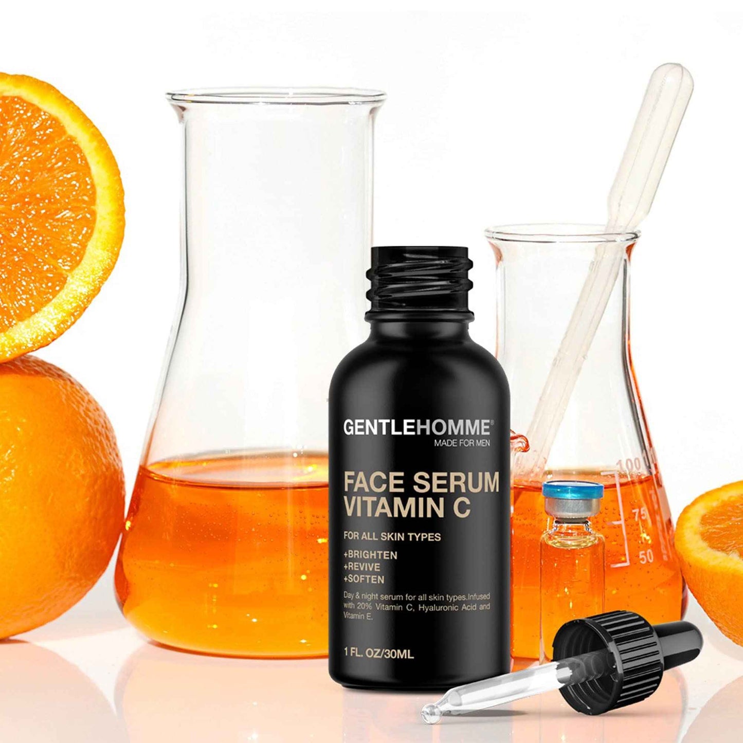 Gentlehomme - Vitamin C Face Serum - Men’s Facial Serum - With 20% Vitamin C, Hyaluronic Acid & Vitamin E - Helps Brighten, Revive & Soften Skin - Day & Night Serum - All Skin Types - Vegan - 1oz