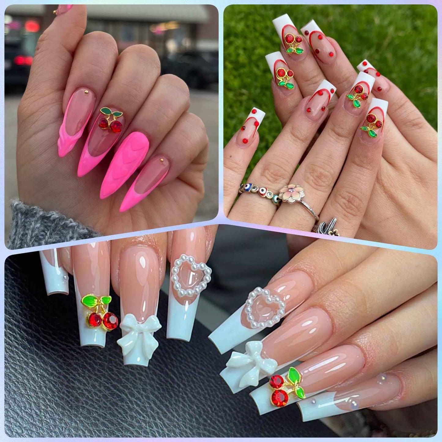 OPMADM 100Pcs Gold Nail Charms and Gems Charms for Nails Design Gold Charms for Nails Metal Bow Cherry Butterfly Cross Heart Star and Flowers