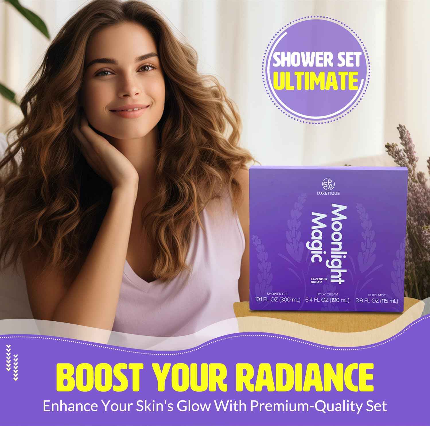 Spa Luxetique Spa Gift Sets for Women, Body Spray for Women, 3 Pcs Lavender Relaxing Spa Kit with Shower Gel, Body Cream,Body Mist, Perfect Birthday Gifts for Moms, and Special Occasions,Unique Gift