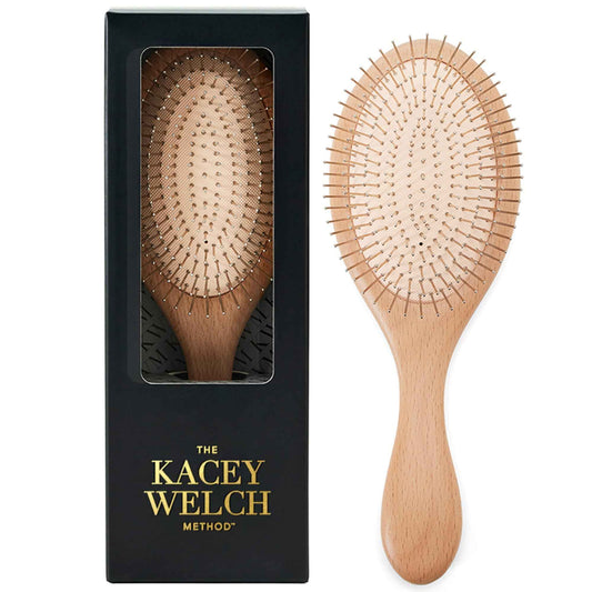 Kacey Welch Hair Brush for Everyone – Metal-Tipped Bristles for Gentle Detangling with Scalp-Stimulating Comfort, Natural Bamboo Brush for Extensions, All Hair Types, Wet & Dry Styling