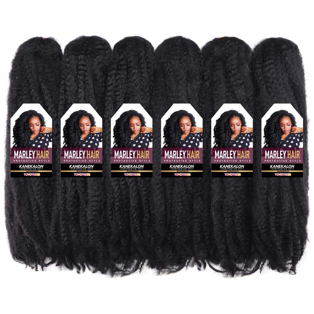 ToyoTress Marley Twist Braiding Hair - 24 Inch 6 Packs Long Marley Twist Crochet Hair For Faux Locs, Afro Kinky Curly Marley Braids Synthetic Crochet Braiding Hair Extensions (24 Inch, #1-6P)