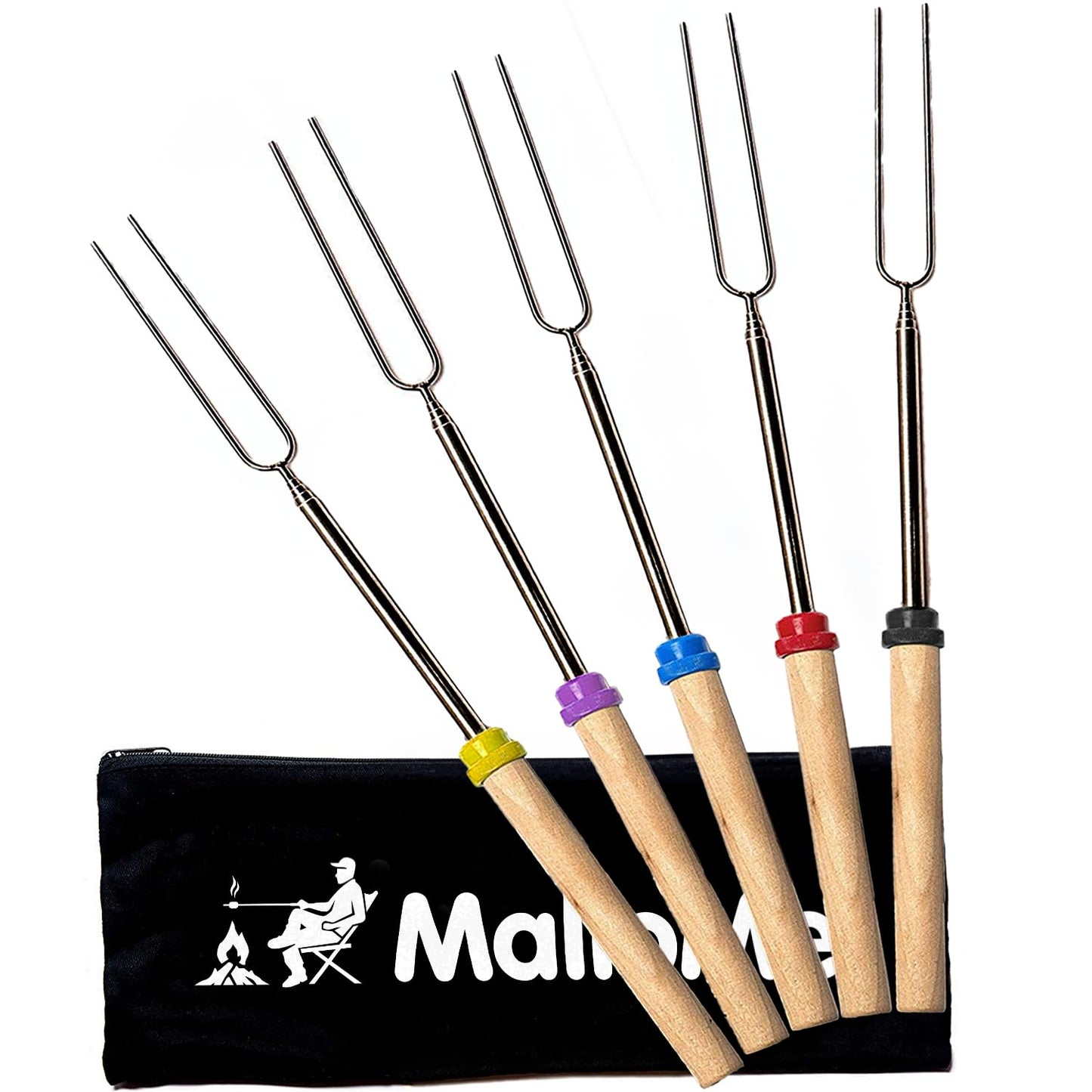 MalloMe Smores Sticks for Fire Pit Long - Marshmallow Roasting Sticks Smores Kit - Smore Skewers Hot Dog Fork Campfire Cooking Equipment, Camping Essentials S'mores Gear Outdoor Accessories 32" 5 Pack