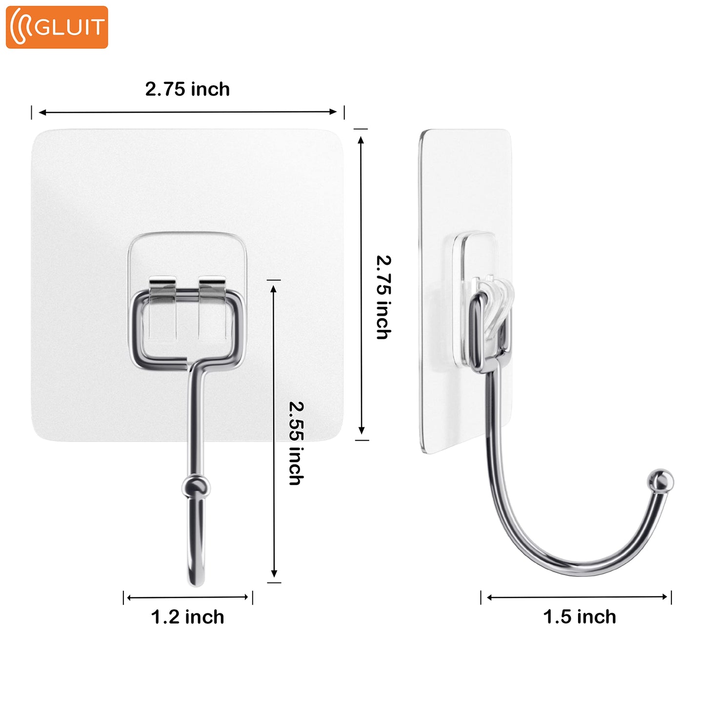 GLUIT Large Adhesive Hooks for Hanging Heavy Duty 22 lbs - Hooks for Walls No Damage, Waterproof Adhesive Wall Hooks for Robe, Towel, Home, Bathroom, Kitchen, Office, and Outdoor, 12 Pack