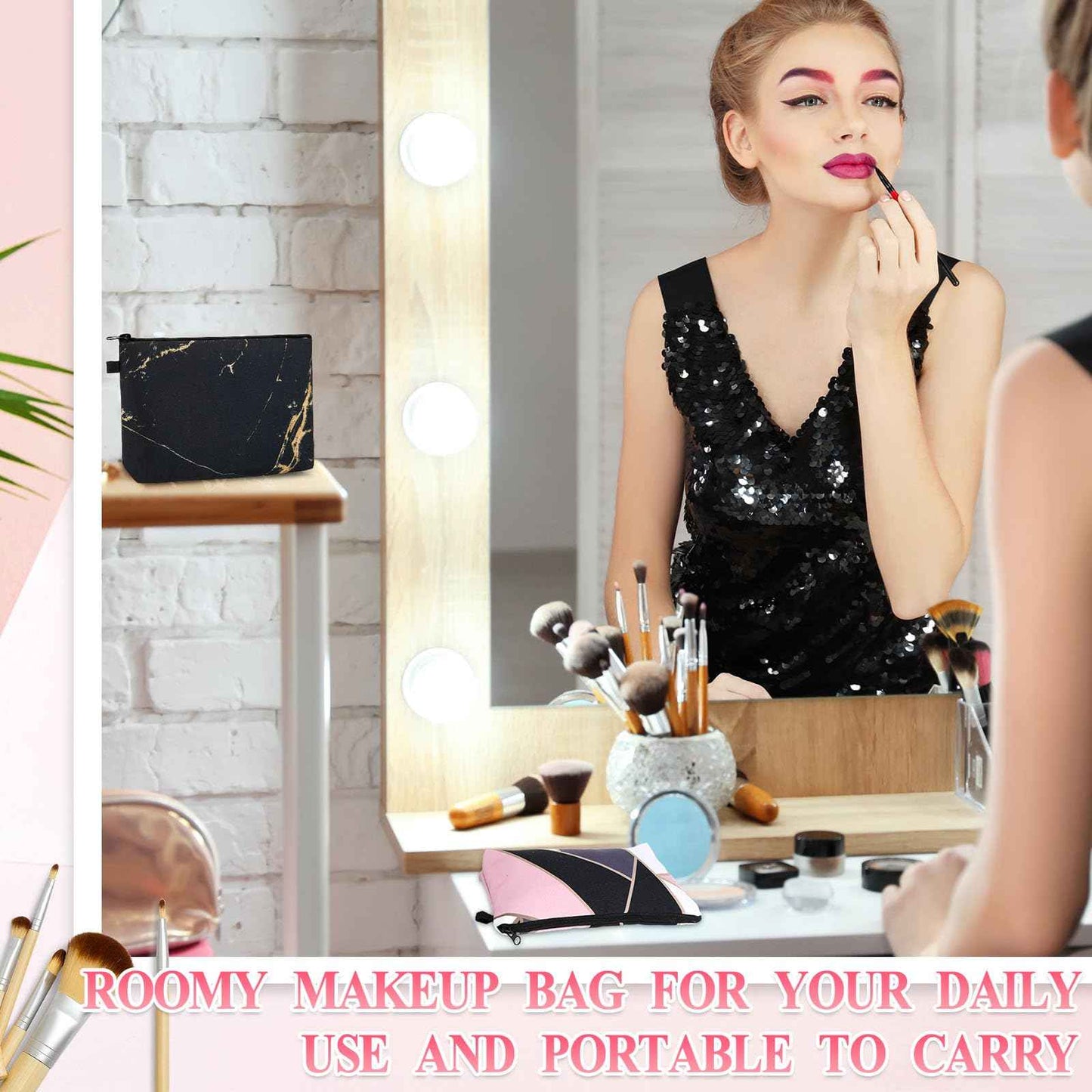 Dunzy 16 Pcs Makeup Bags Bulk Graduation Gift Cosmetic Bag Makeup with Zipper Pouch Waterproof Portable Travel Toiletry for Women Teacher Birthday Thanksgiving Christmas Gifts (Marble)