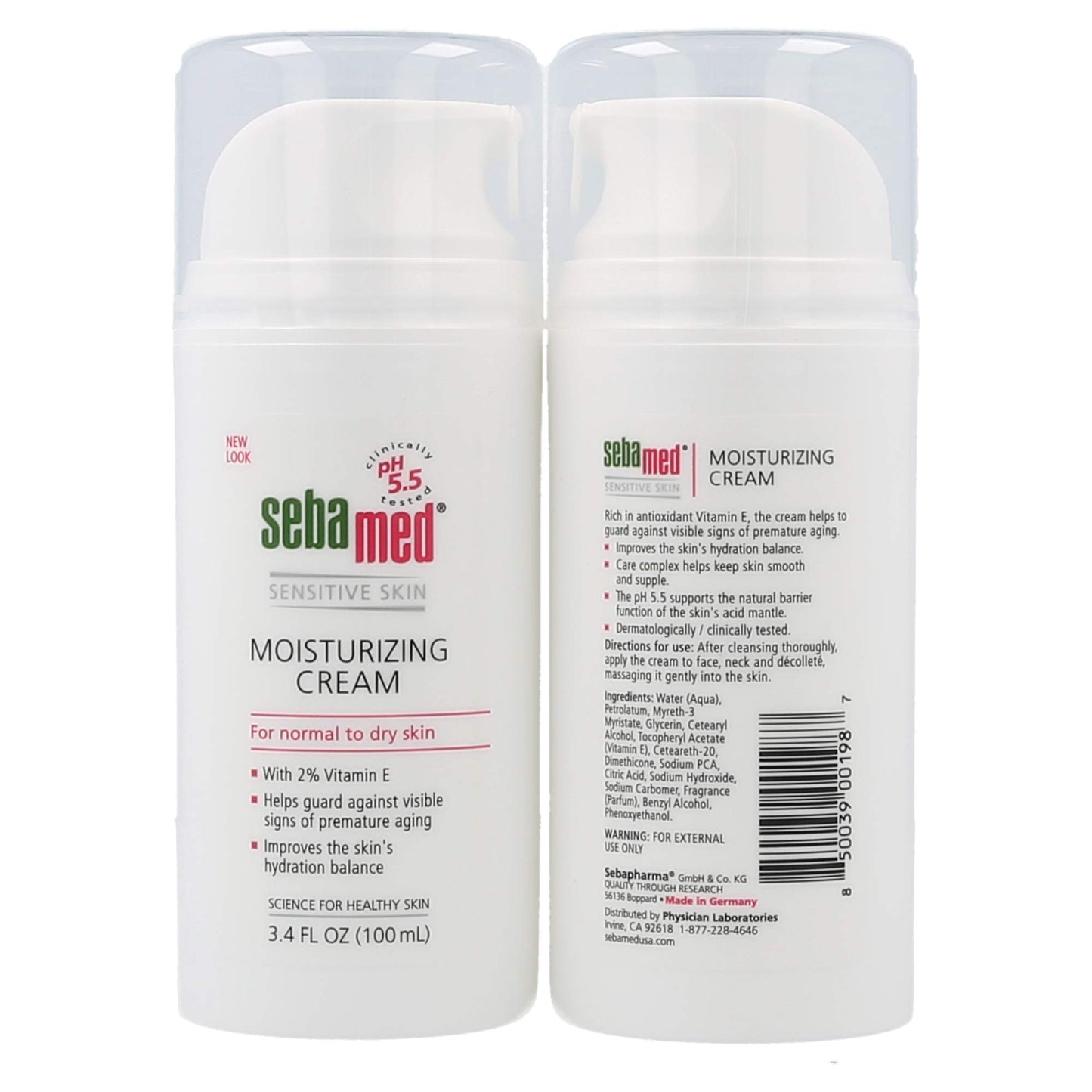 Sebamed Moisturizing Face Cream with Pump for Sensitive Skin Antioxidant pH 5.5 Vitamin E Hypoallergenic 3.4 Fluid Ounces (100mL) Ultra Hydrating Dermatologist Recommended Moisturizer (Pack of 2)