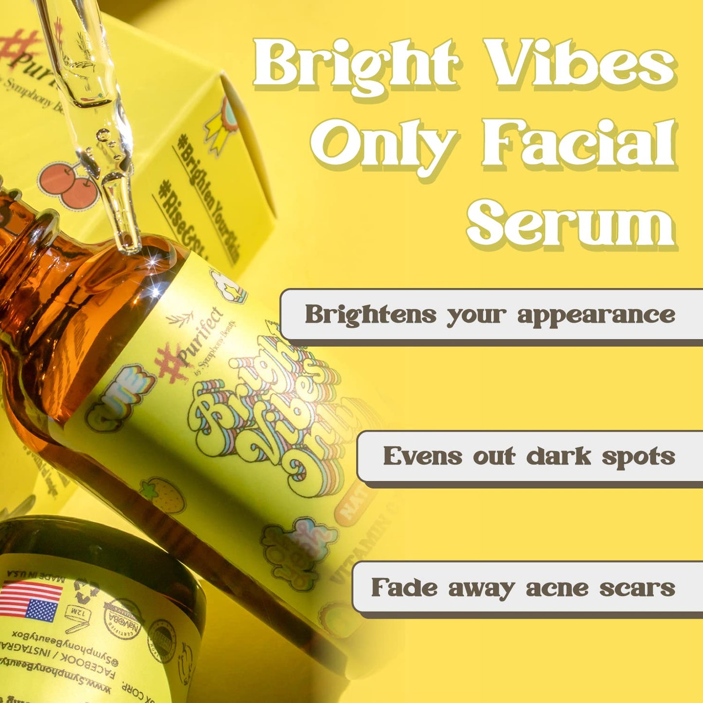 Purifect Bright Vibes Only Vitamin C Facial Serum with Vitamin E Oil, Vitamin C Serum Brightens Young Skin, Prevents Sun Damage, Skin Brightening Serum for Youthful Complexion 30ml