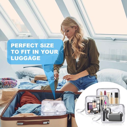 Aucuu 3 Pack Clear Travel Bags, TSA Approved Toiletry Bags, PVC Waterproof Travel Wash Bags Cosmetic Bag Transparent Pouch For Traveling