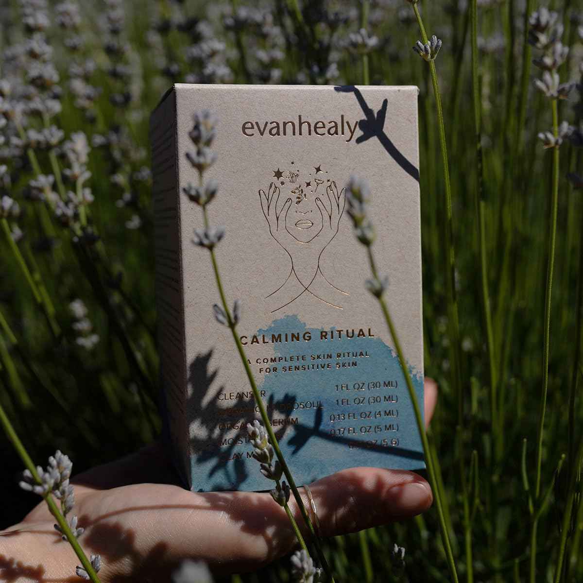 evanhealy Calming Ritual | Blue Skin Care Set | 5 Piece Travel Face Care Kit for Sensitive Skin | Skincare Kit with Facial Mask & Gentle Skin Cleanser | Soothe Reactive Skin