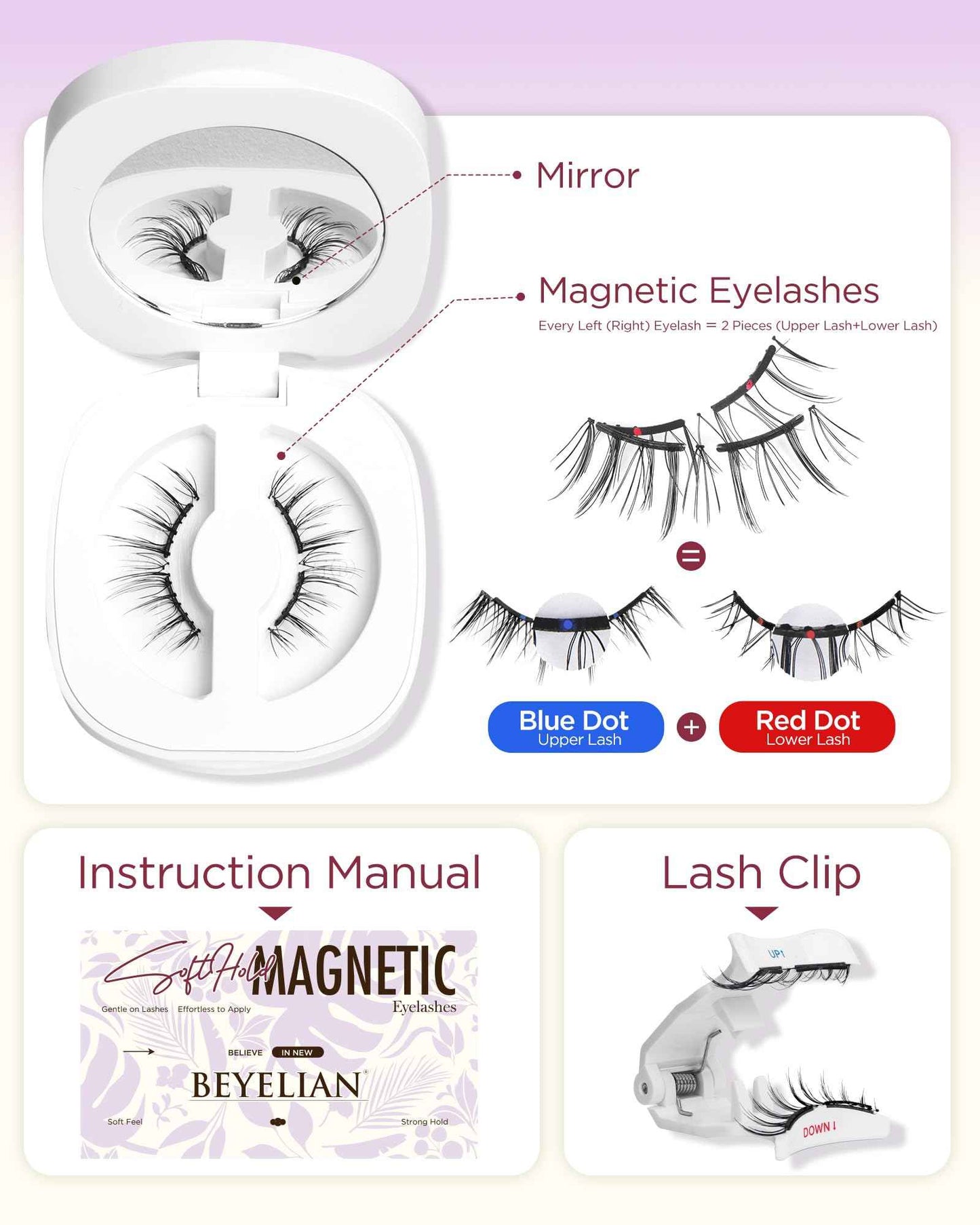 BEYELIAN Magnetic Eyelashes with Applicator Kit, Upgrade Soft Magnetic False Eyelashes Natural Look, No Glue Needed Reusable Magnetic Lashes for Eye Makeup (Lightweight & Comfortable)