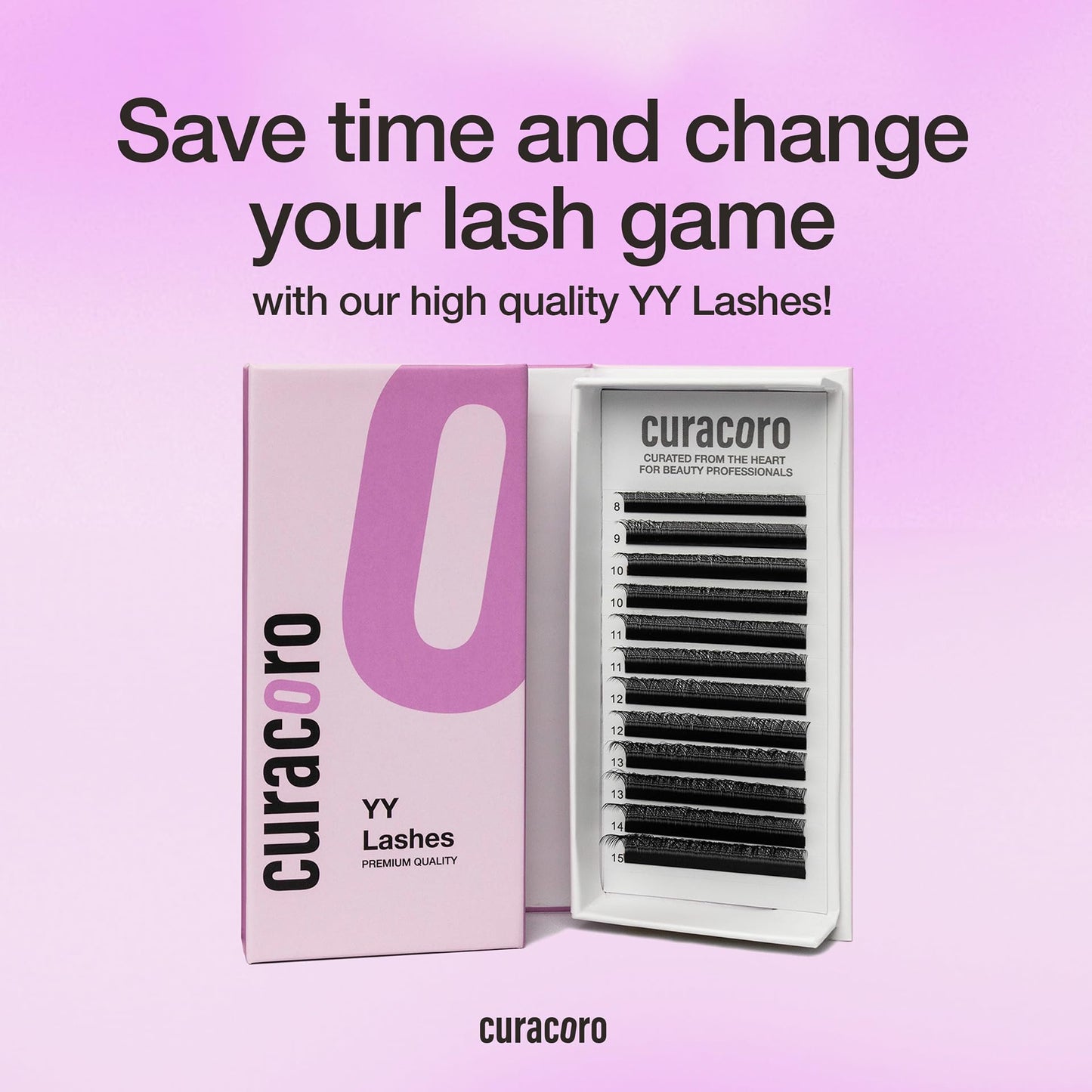 Curacoro YY Eyelashes Extensions - 2D Fans Volume Eyelashes, C CC D Curl,T hickness 0.05~0.07mm, 9-15mm Length Mixed Tray, Full Fluffy Volume Look, Long Lasting & Easy Application