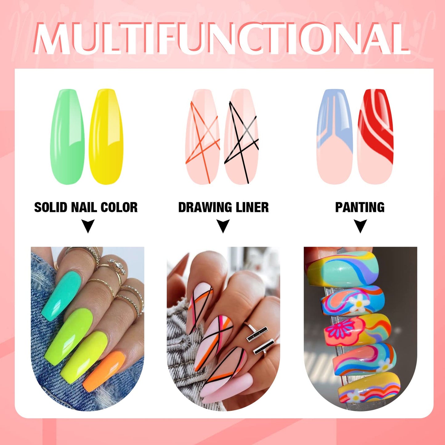 Gel Liner Nail Art Gel Polish Painted Set - Neon 24 Colors Art Design UV LED Nail Art Kit with Thin Brush for Line Art in Gel Pens Soak Off Manicure Salon DIY at Home with Box Gift for Women