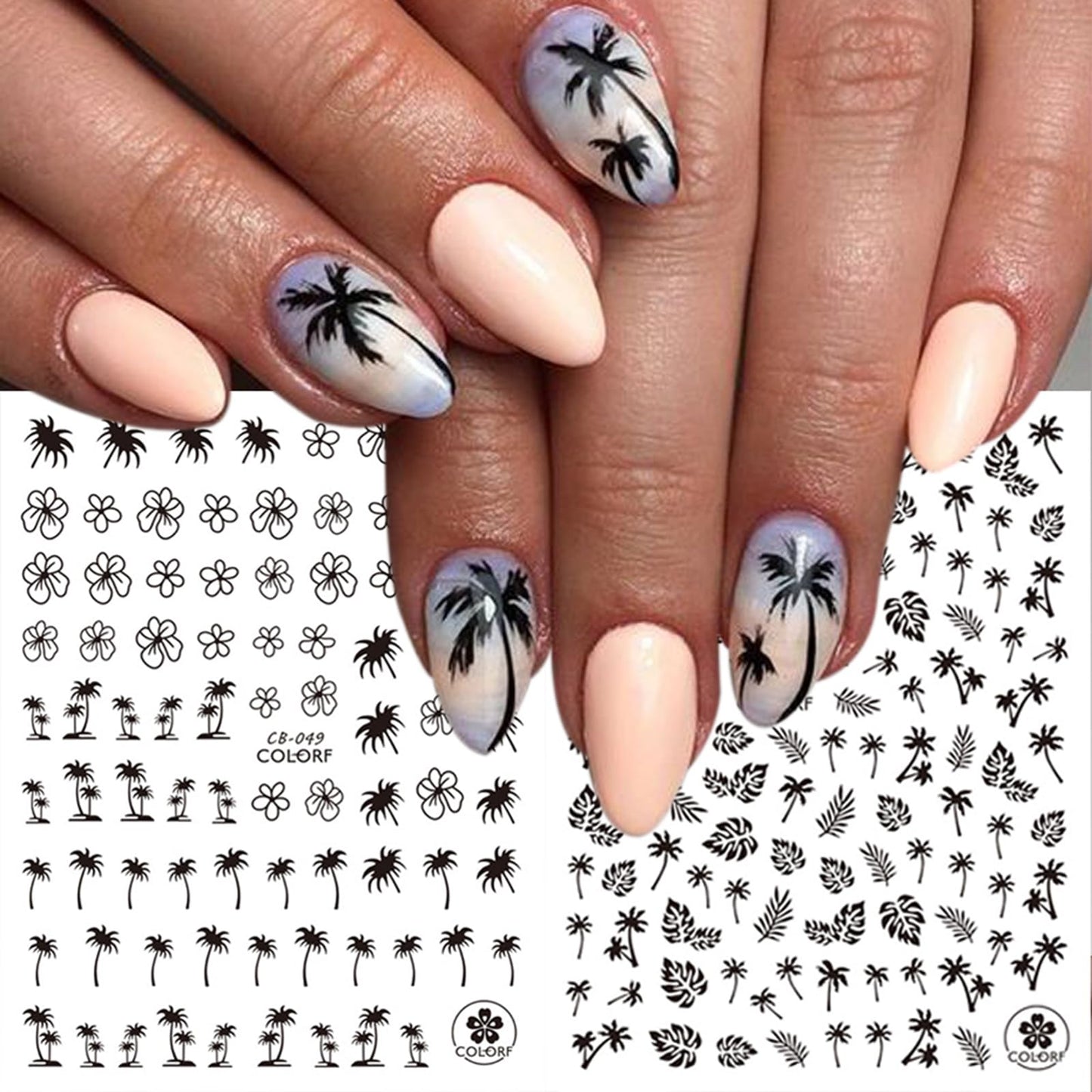 Summer Nail Art Stickers Decals, 6 Sheets Summer Coconut tree Nail Stickers Summer Stickers for Nails Beach Tropical Coconut Tree Flower Design Decals Sliders for Summer Nail Art Manicure Decorations