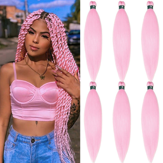 UPruyo Pink Braiding Hair Pre Stretched Kanekalo Prestretched Braiding Hair Extensions 26 inch Synthetic Hair for Braiding Twist Crochet Yaki Light Pink Long Braiding Hair (Light Pink-6 Packs)