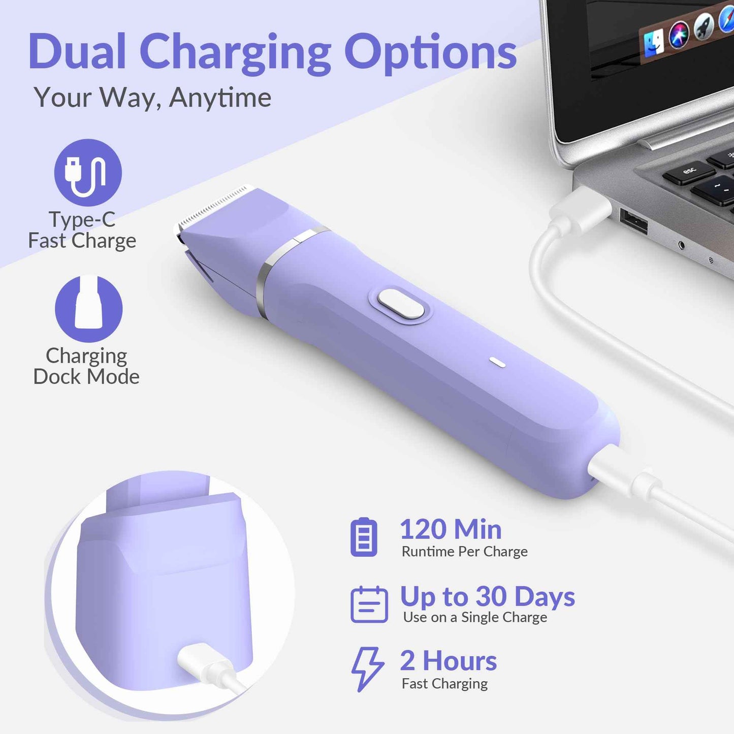 KINGTEE 5-in-1 Electric Bikini Trimmer for Women – IPX7 Waterproof Shaver, Cordless Body & Facial Razors for Women, Ceramic Blades, USB-C Rechargeable, Painless Hair Removal Kit (Purple)