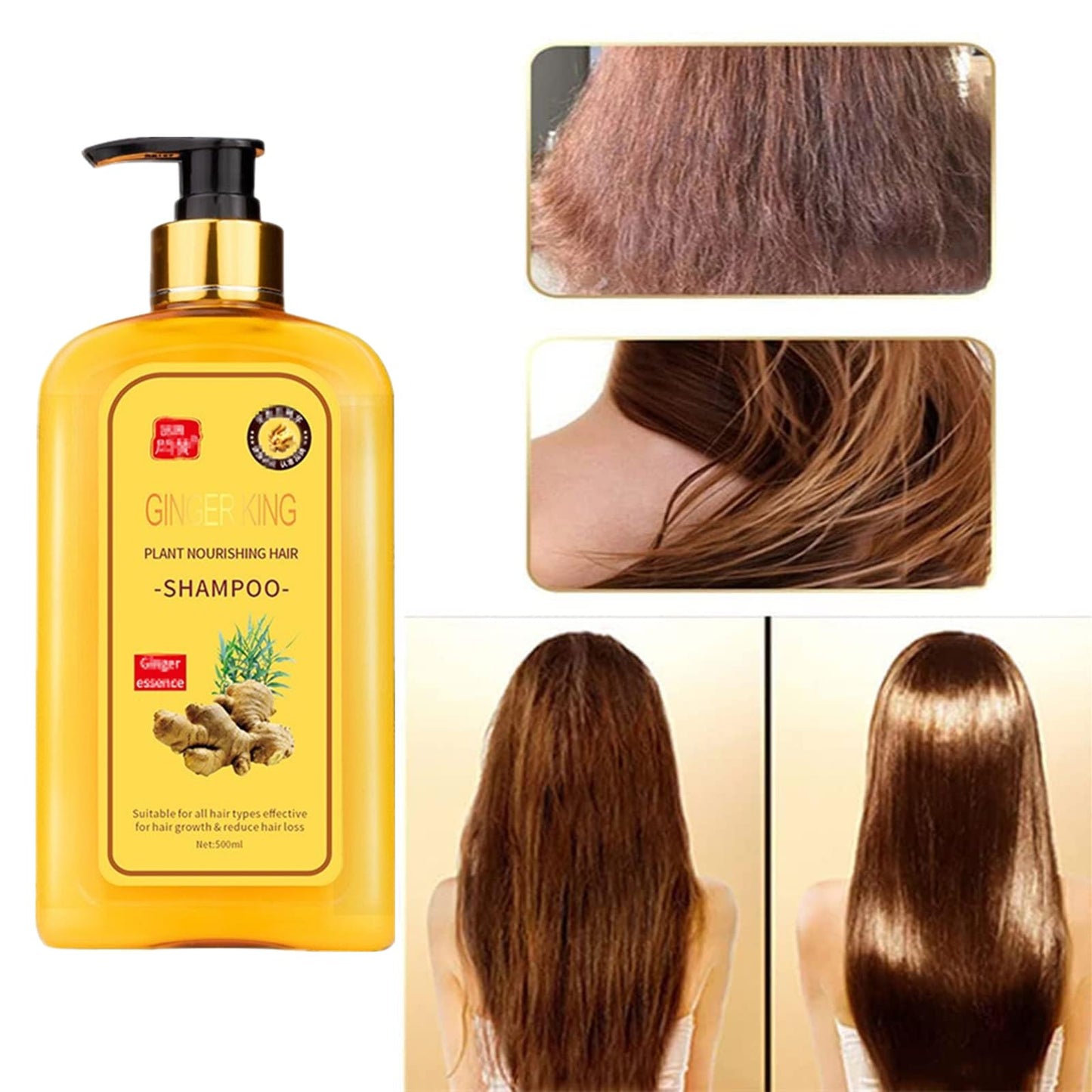 Ginaday Instant Ginger Hair Regrowth Shampoo, Ginger Anti-Fall Shampoo, Ginger Shampoo for Hair Growth, Ginger Hair Care Shampoo, Ginger Anti-Hair Loss Hair Shampoo (500ML/1PCS)