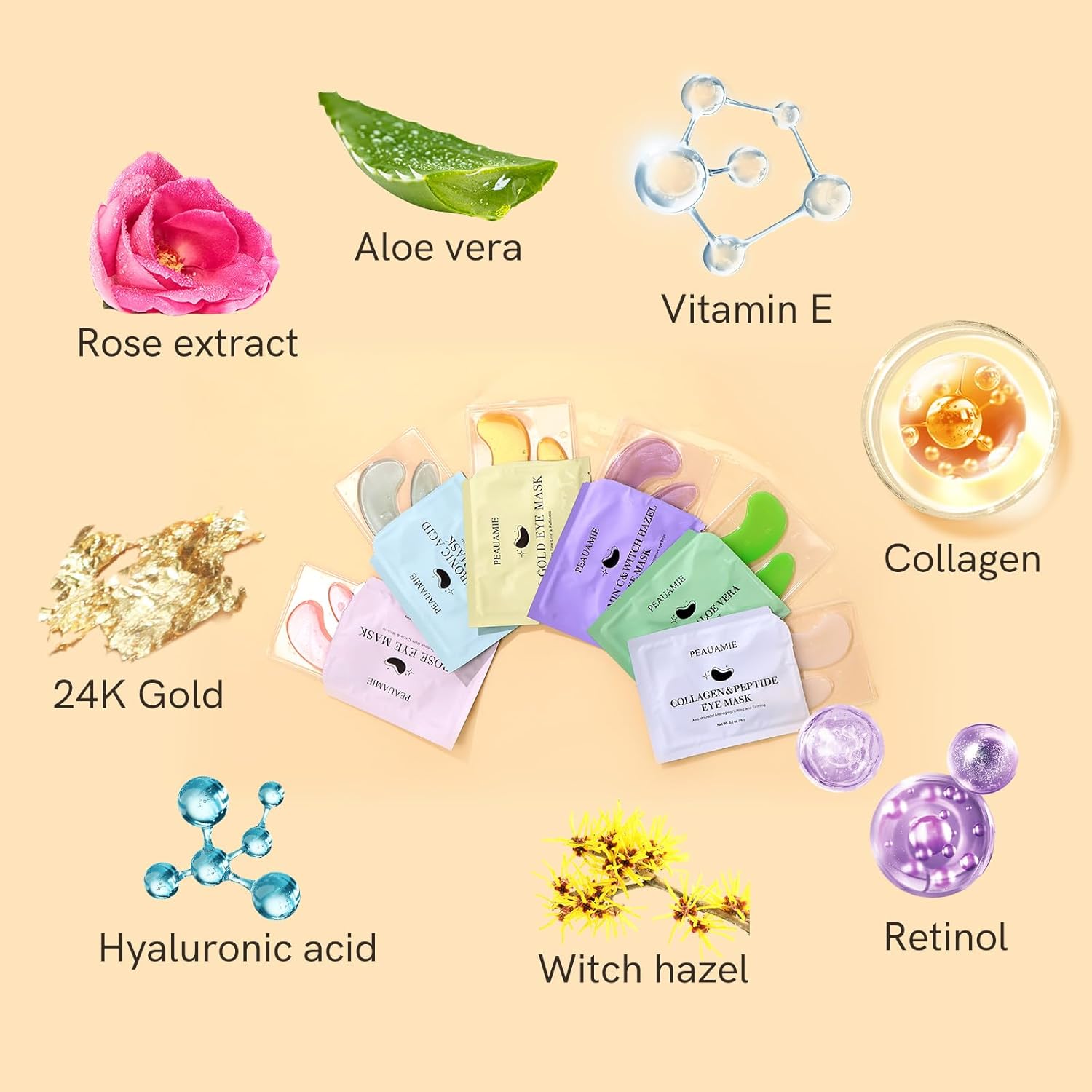 Under Eye Patches Gold and Hyaluronic Acid for puffy eyes,Rose Eye Masks for Dark Circles and Puffiness skin care Smooth Wrinkles products 30 Pairs