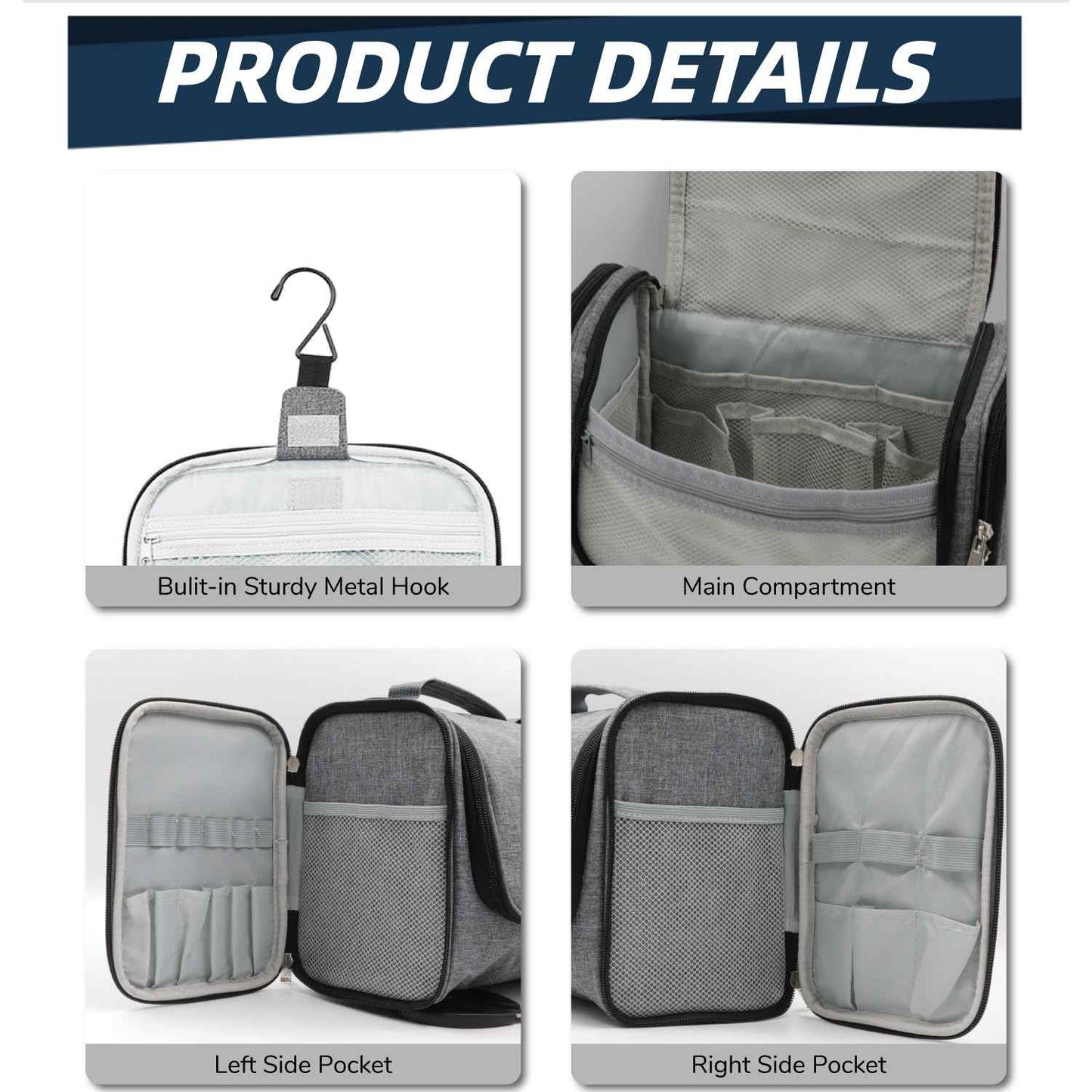 Buruis Large Capacity Toiletry Bag for Women and Men, Hanging Toiletry Organizer Cosmetics Makeup Bag, Water-resistant Dopp Kit Shaving Bags for Full Sized Toiletries, Travel Essentials (Oxford Gray)