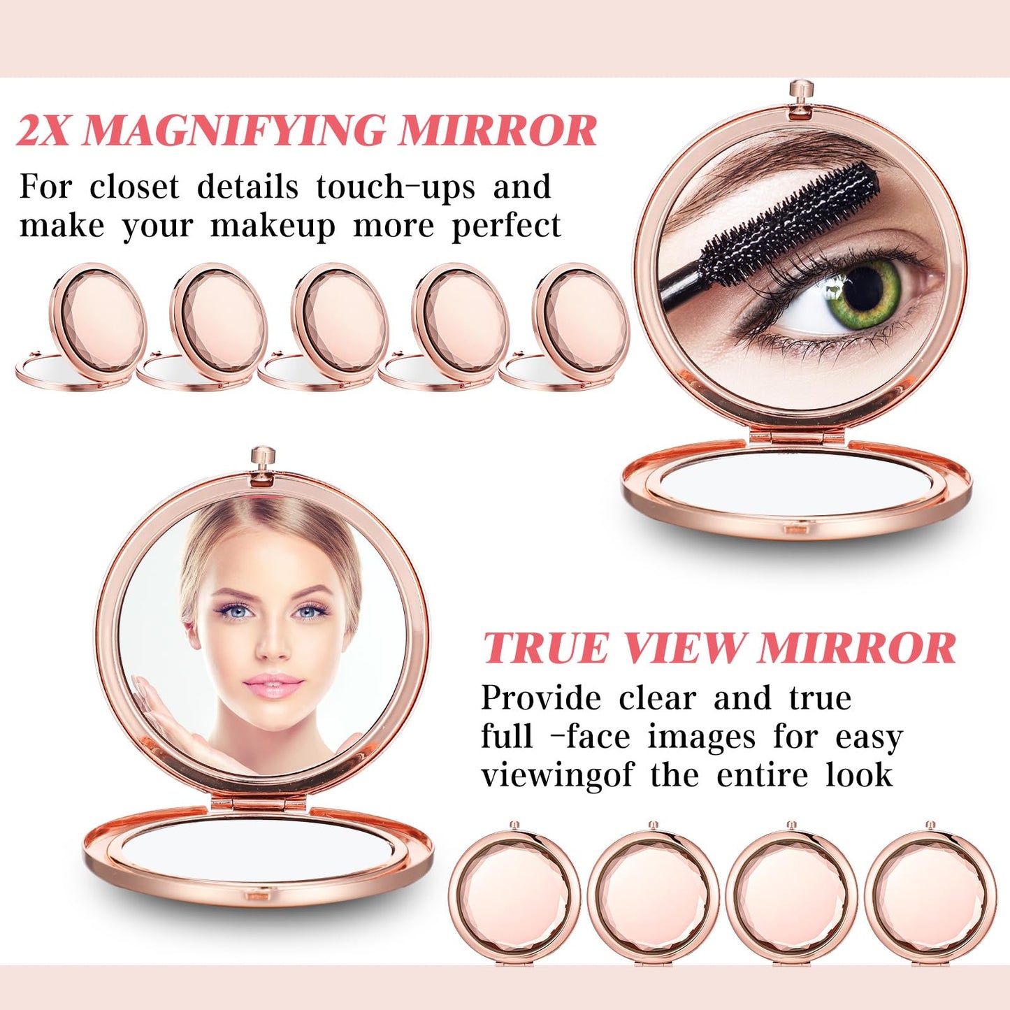 Barydat 24 Set Rose Gold Compact Mirrors Bulk Crystal Compact Makeup Mirrors Double Sided Pocket Mirrors for Women Bridesmaids Wedding Mirrors Gift for Bridal Shower Party Favors Christmas Party Gifts