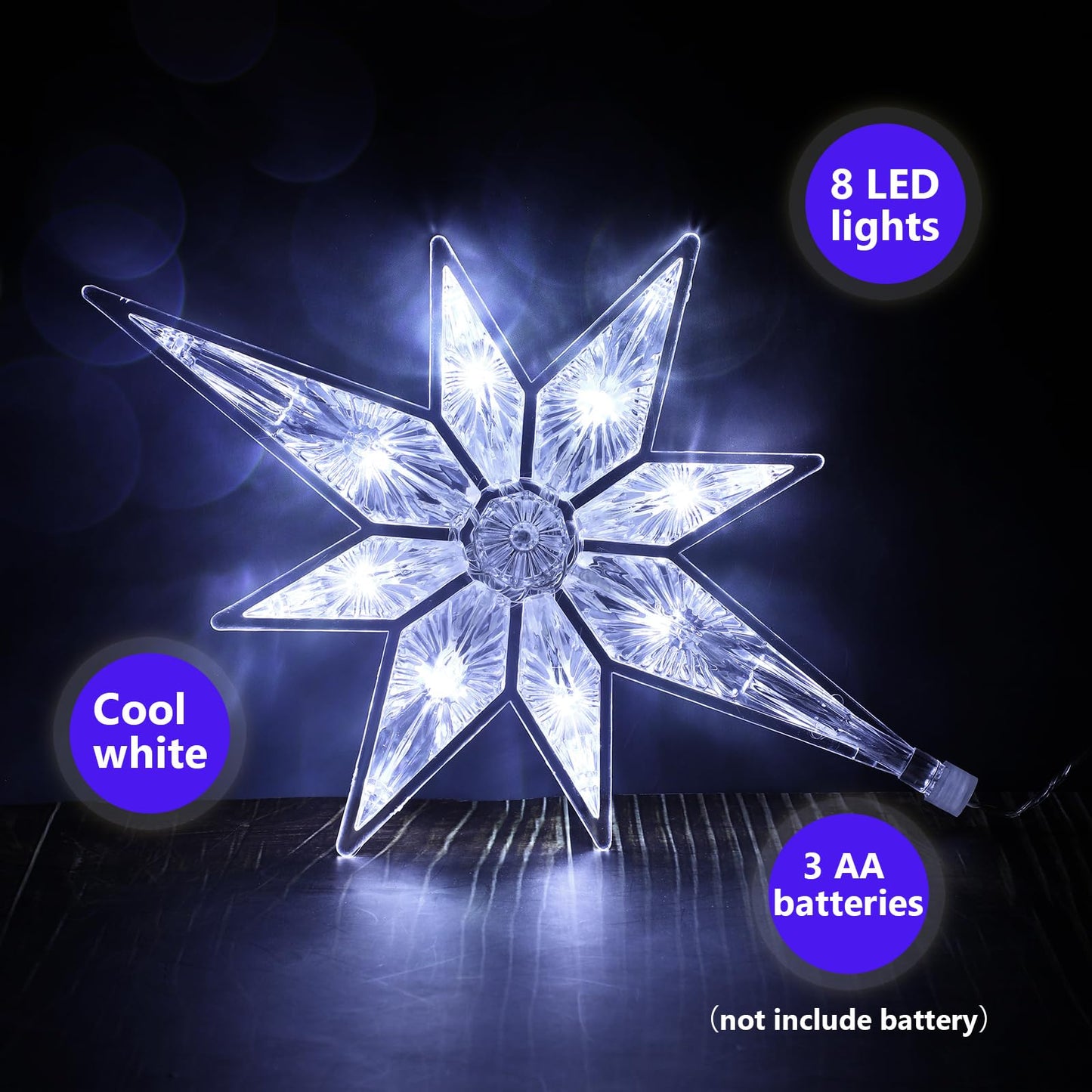 Mudder 10.8 Inch Christmas Window Star Lights Plastic Lighted Star Tree Topper Decoration Large Hanging Stars Christmas Window Lights LED Star Window Silhouette Decoration (Cool White,2 Pieces)