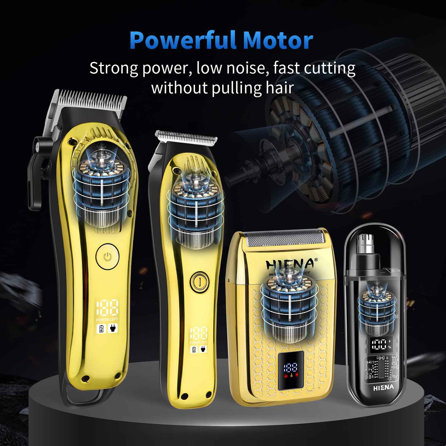 HIENA PRO Professional Hair Clipper Set for Men, Rechargeable Barber Clippers Set and Trimmer Kit, Foil Shaver & Men's Facial Grooming Tool, Electric Nose Hair and Beard Trimmer Set