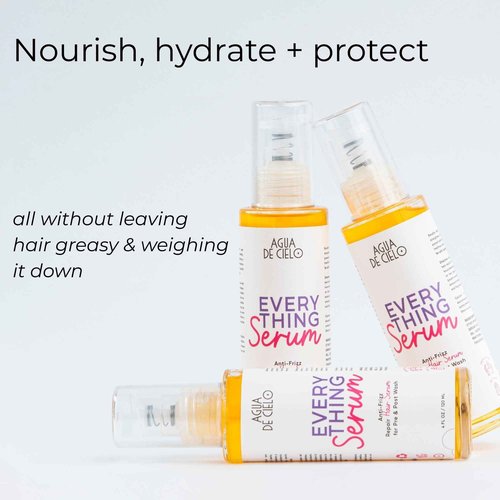 Agua de Cielo Everything Serum - Pre & Post Wash Anti-Frizz Hair Serum Infused With Castor, Macadamia & Argan Oil, Nourishes, Hydrates & Protects, Great for Hair Frizz Control - 4 Oz