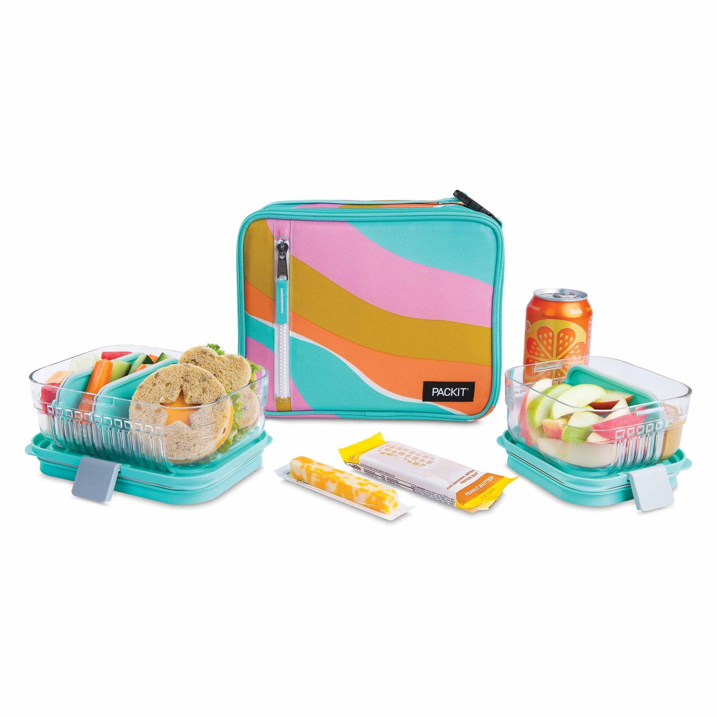 PackIt Freezable Classic Lunch Box, Retro Wave, Built with ECOFREEZE Technology, Fully Freezable, Collapsible, Reusable, With Zip Front Pocket and Buckle Handle, Designed for Fresh Lunch On the Go