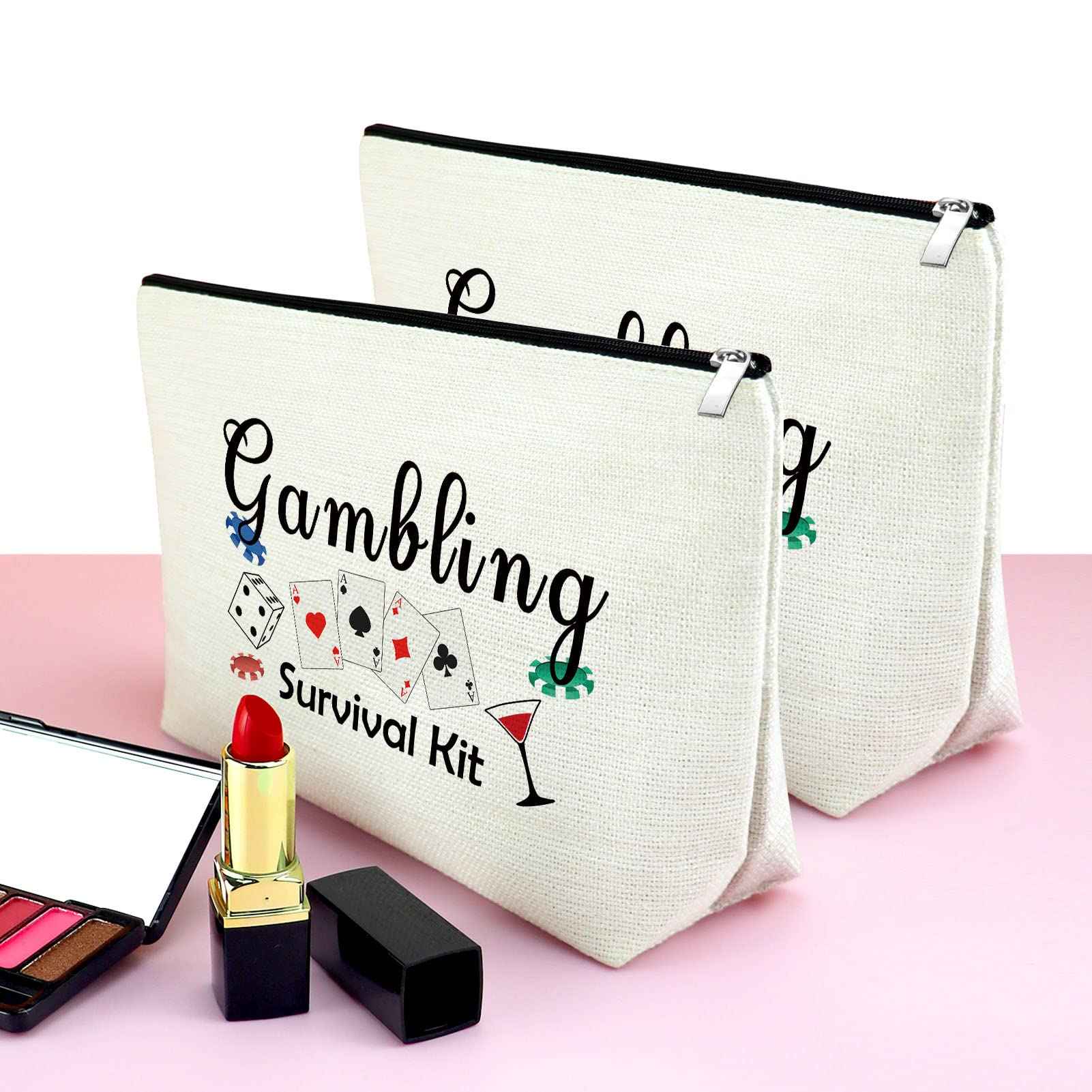 Mxrymvu 2PCS Casino Lovers Gift Makeup Bag Gambler Gift for Women Lucky Casino Gambling Cosmetic Bag Christmas Birthday Retirement Present for Gambler Friends Mom Zipper Toiletry Pouch
