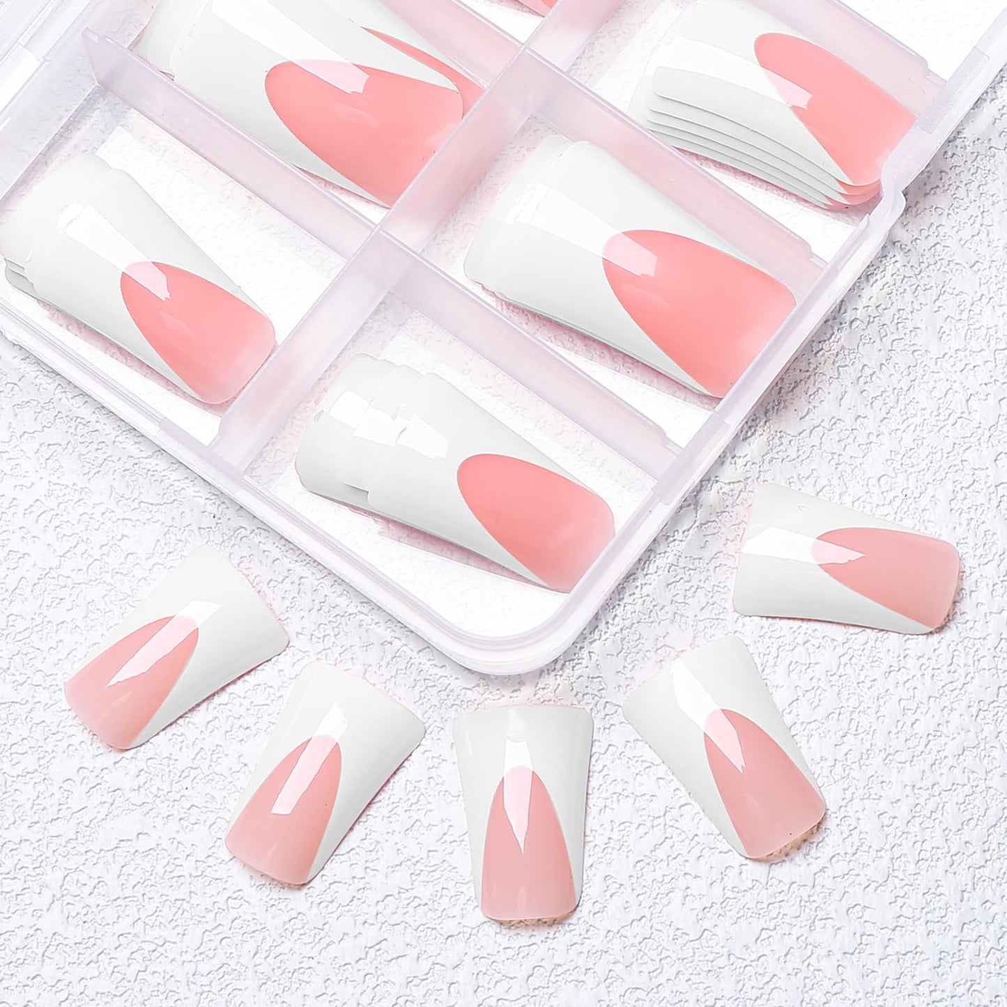 120Pcs Duck Nails Press on White French Tips, Pink Press on Nail Duck Feet Style, 12 Sizes Glossy Duck Nail Tip Full Cover, Acrylic Nail for Nail Extensions Professional Salon and Home DIY Nail Art