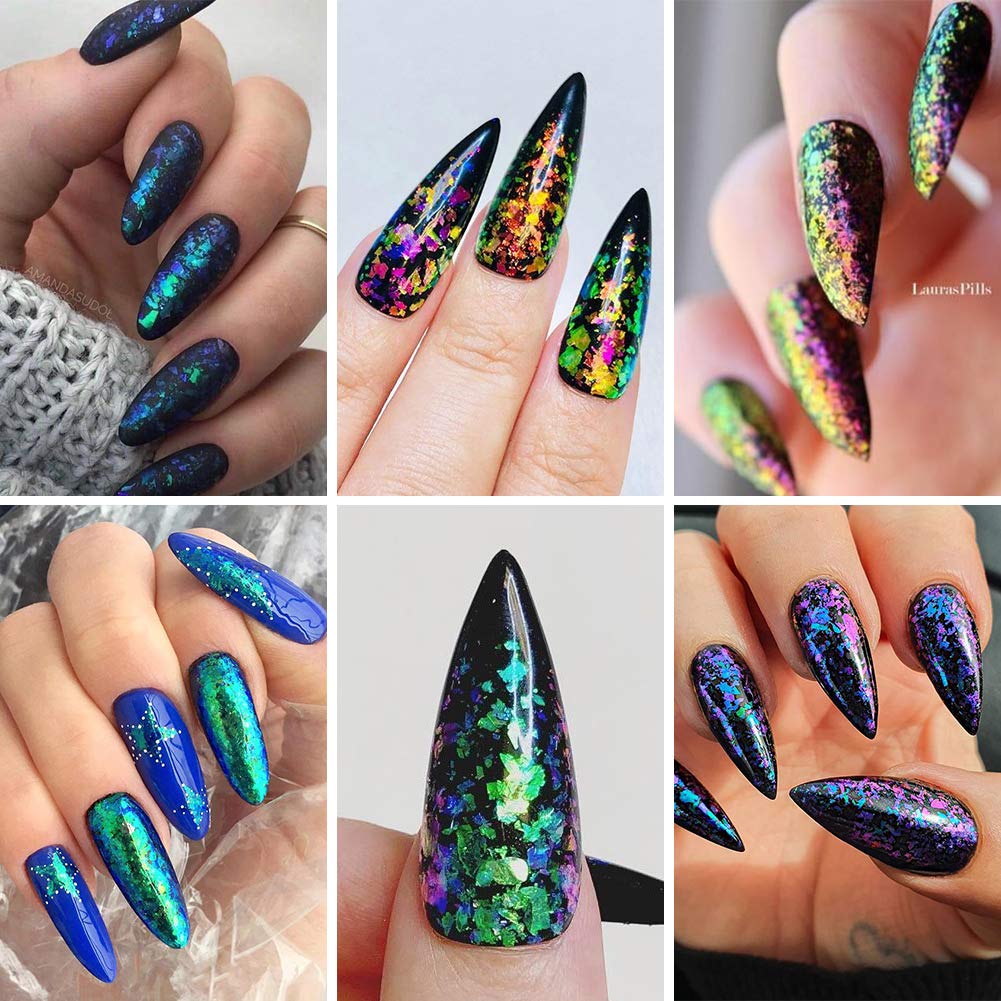 Born Pretty Nail Confetti Powder Chameleon Flakes Paillette Chrome Nail Powder Irregular Nail Art Glitter Sequins Flakes 5 Jars