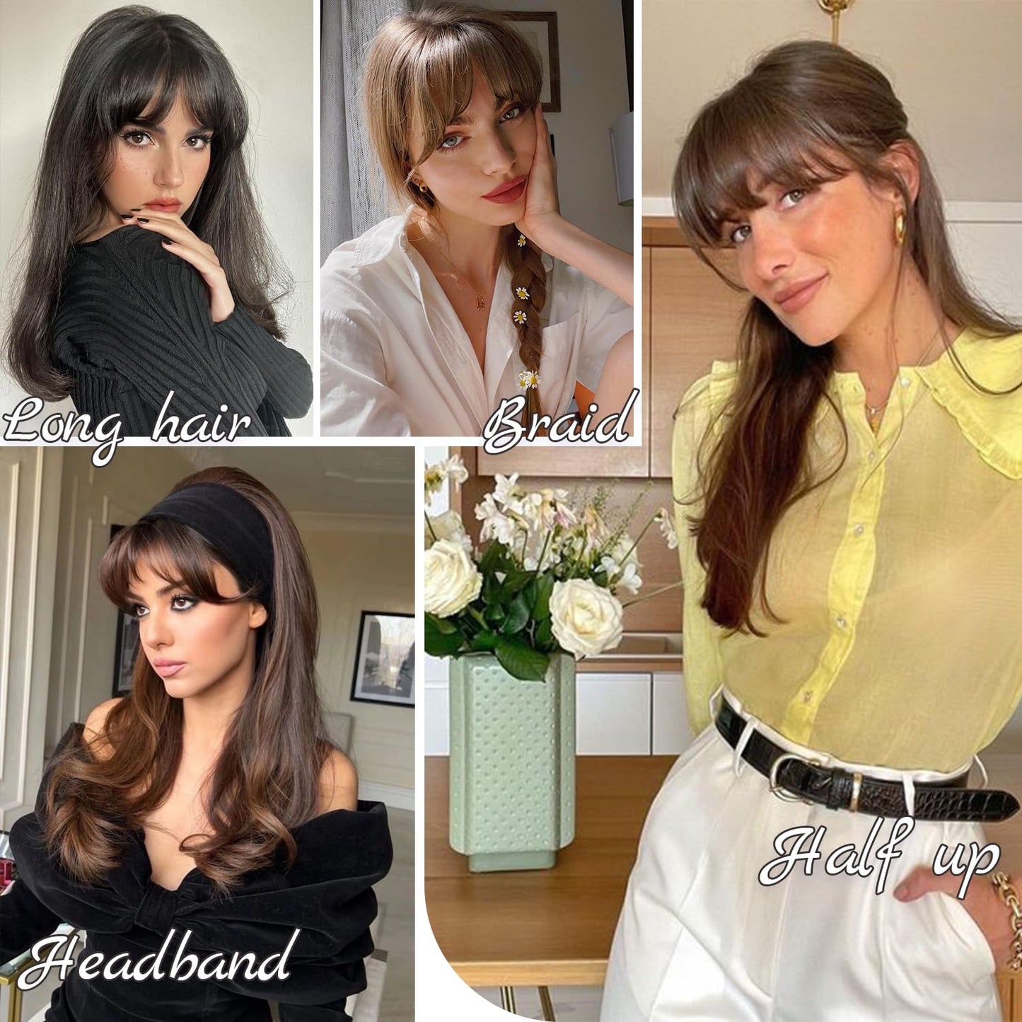 ZGYAIR Clip in Bangs 100% Human Hair Wispy Bangs Natural Black Air Bangs Fringe with Temples Clip in Hair Extensions Curved Bangs Hairpieces for Women Daily