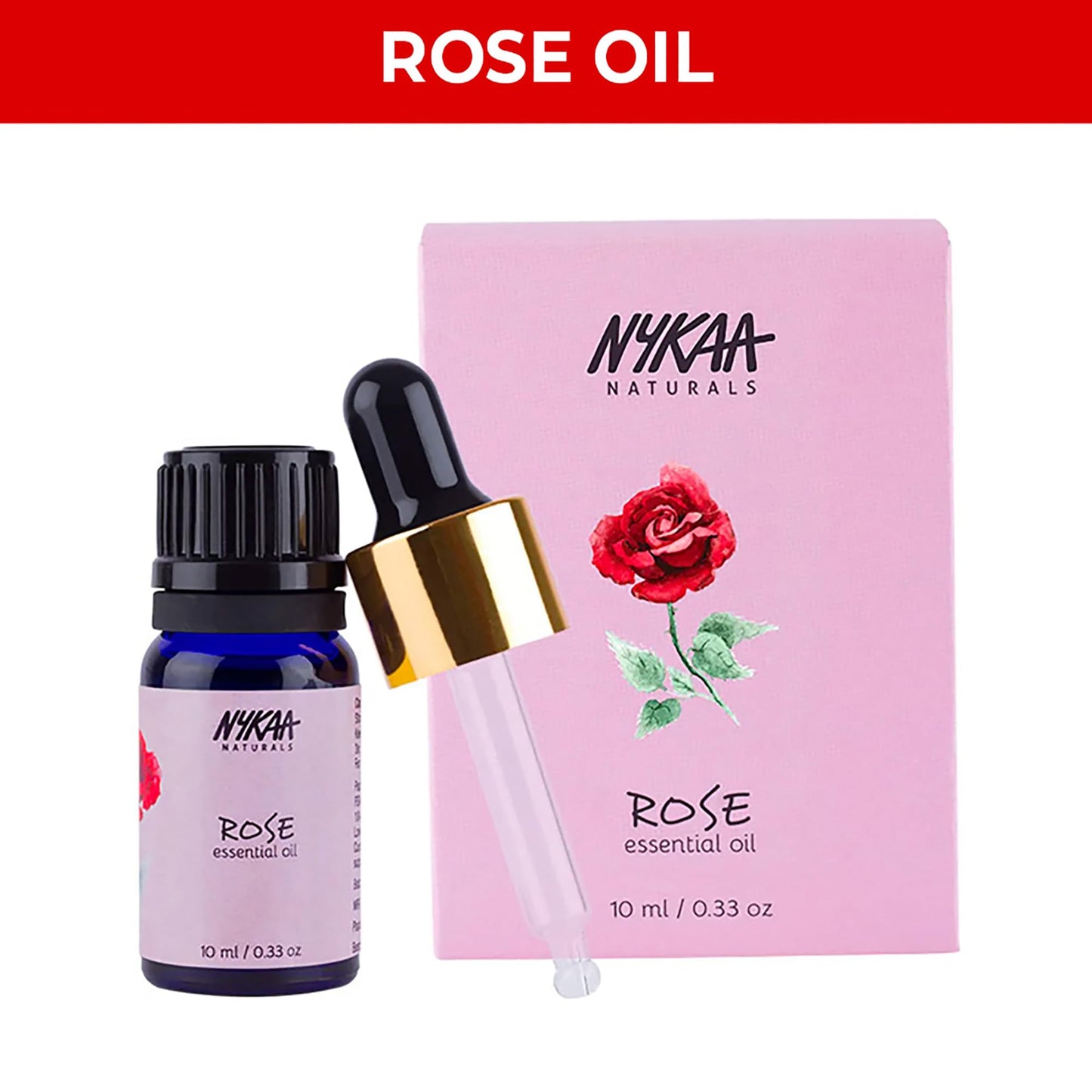 Nykaa Naturals Essential Oil, Rose, 0.33 oz - Hair Oil for Damaged Hair - Promotes Hair Growth - Body Oil - Face Oil to Unclog Pores, Smooth Wrinkles