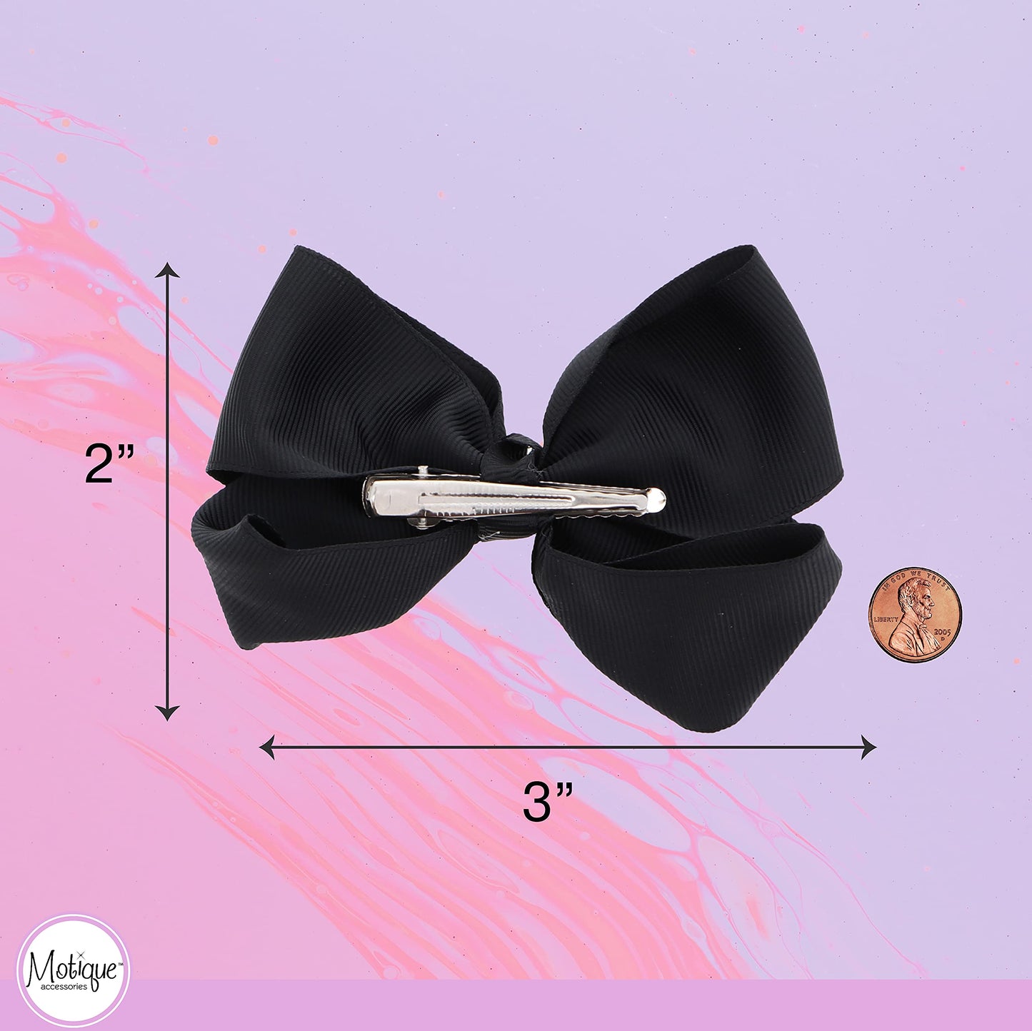 3 Inch Grosgrain Bow for Little Girls- Set of 2 (Black)