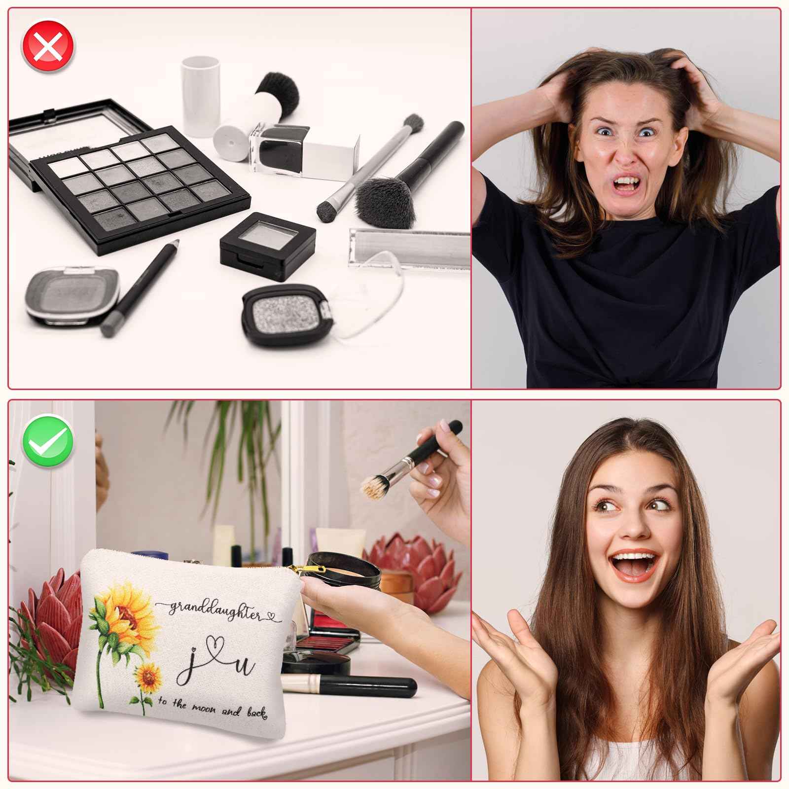 Granddaughter Gifts from Grandma Grandpa, Blessing Gift for Granddaughter, Linen Makeup Toiletry Bags for Women, Granddaughter Birthday Christmas Goodbye Graduation Gifts