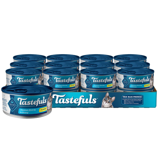 Blue Buffalo Tastefuls Natural Flaked Wet Cat Food, Chicken Entrée in Gravy 5.5-oz cans (Pack of 24)