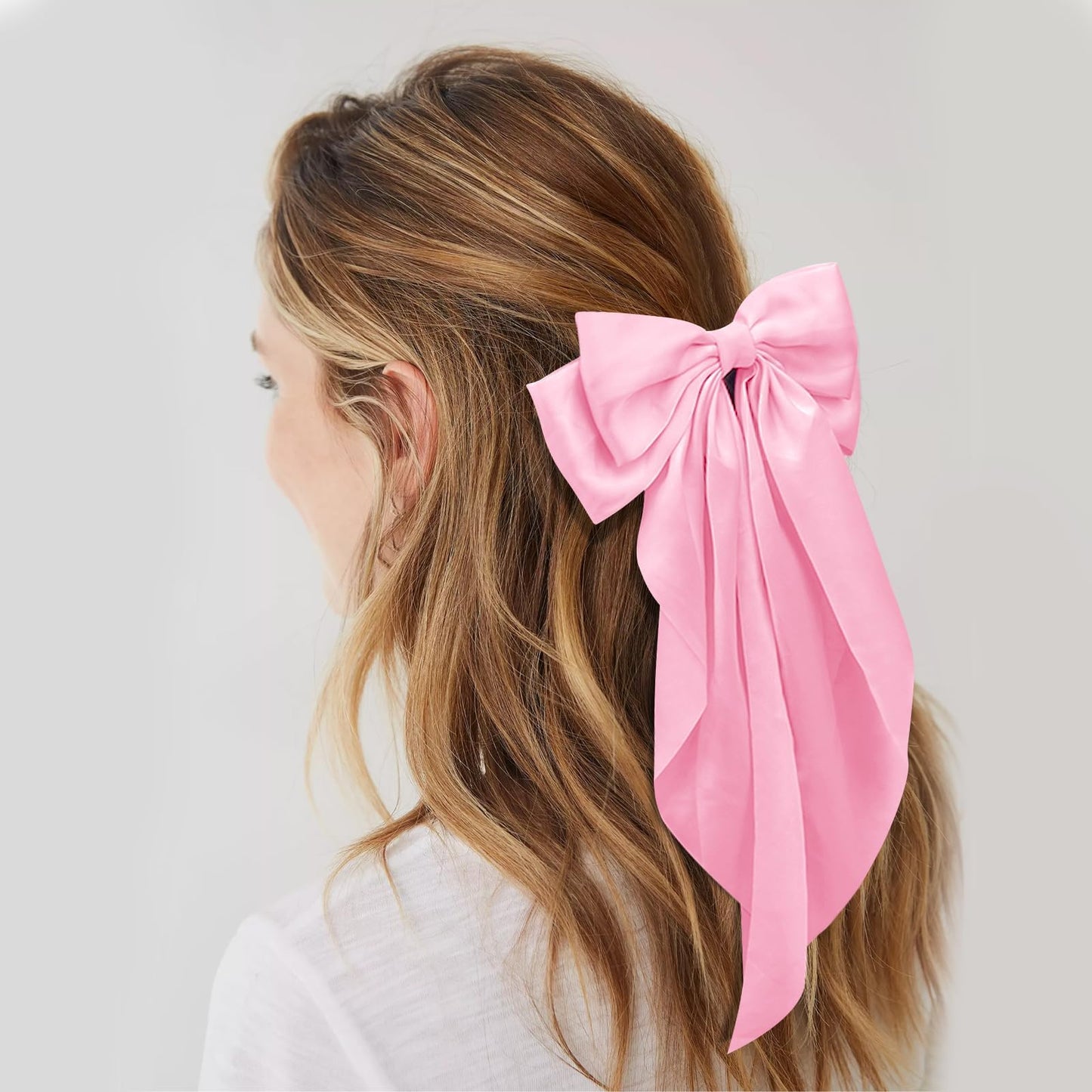 Generic Oversized Hair Bows Clips for Women | Cute & Elegant Silk Ribbon Bow with Tassel Hair Clips for Women and Girls, Long Hair Women Must Haves (Pink | 1 Pack)