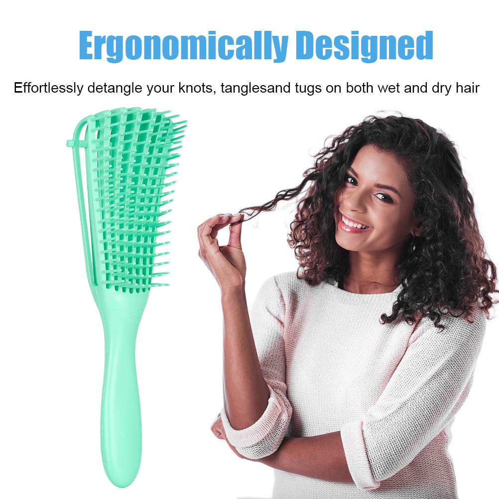 Emoly Detangling Brush for Natural Hair-Detangler for America 3a to 4c Kinky Wavy, Curly, Coily Hair, Detangle Easily with Wet/Dry (Green)