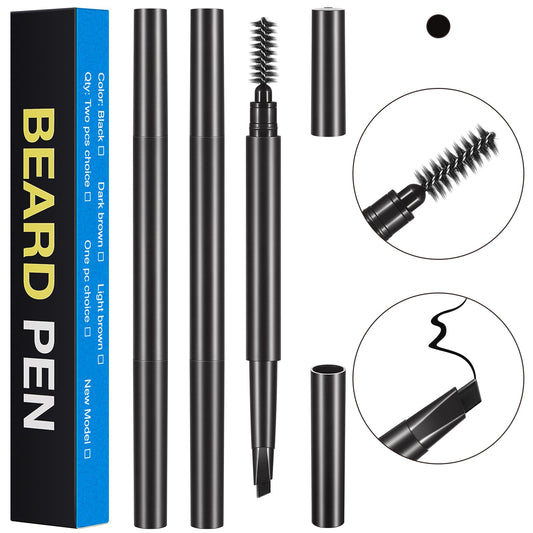 Dansib 3 Pcs Black Men Beard Pencil Filler 0.2 Ounce Beard Pen Barber Styling Grooming Pencil with Brush Waterproof Beard Filler for Facial Hair Beard Mustache Men Filling Repair Cover Tool