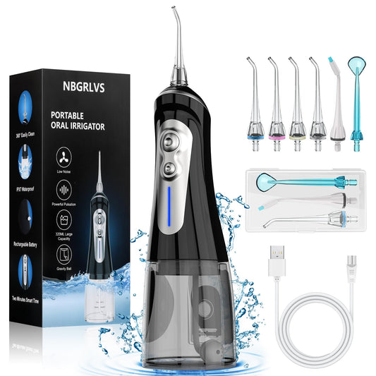 NBGRLVS Water Dental Flosser for Teeth Pick Cleaning Cordless - 6 Adjustable Modes,320ML Portable & Rechargeable IPX7 Waterproof Powerful Oral Irrigator, Cleaner Picks for Home Travel