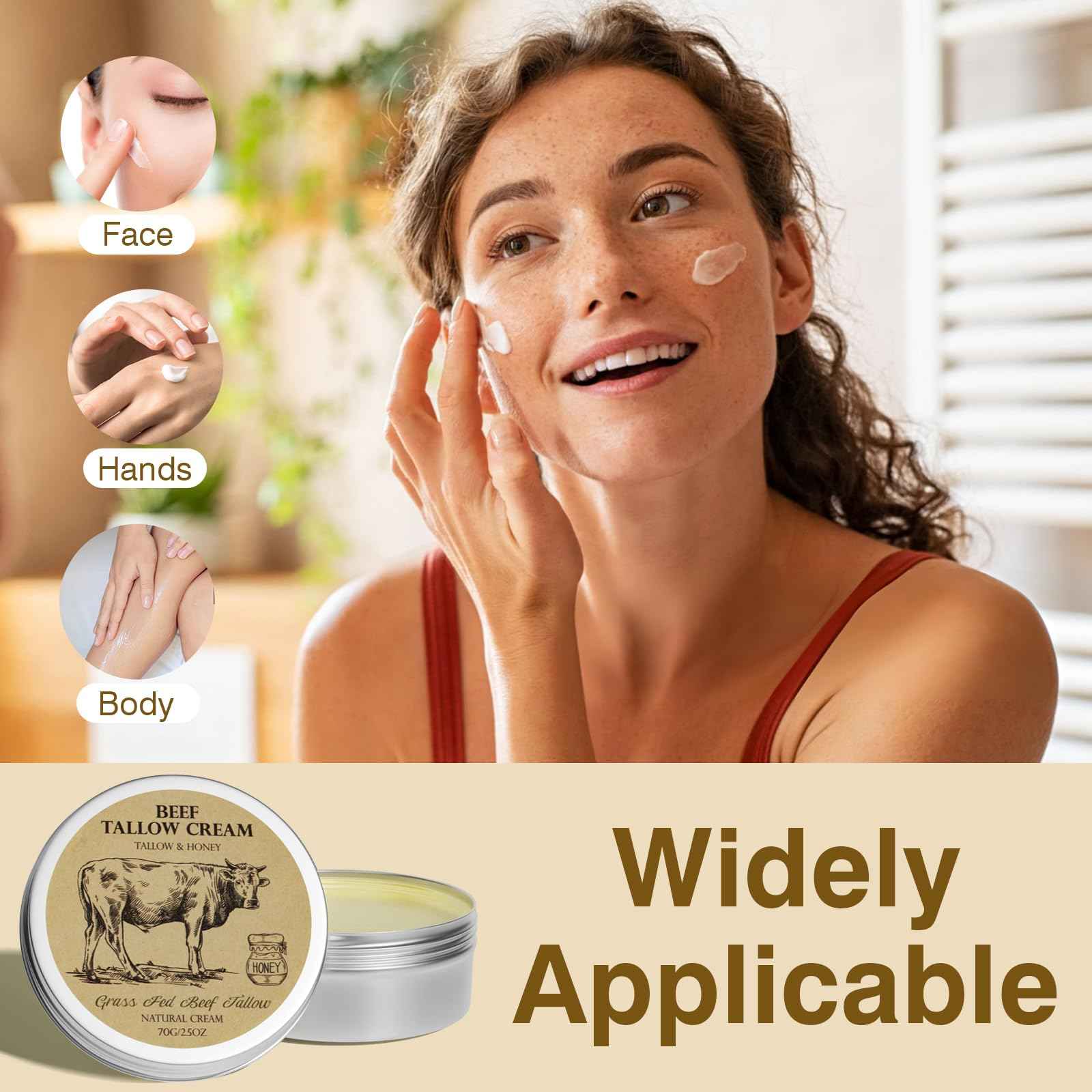 Beef Tallow for Skin, Tallow and Honey Cream,Tallow Face Moisturizer, Natural Grass-Fed Beef Tallow Balm with Raw Honey Moisturizing Cream for Body Lotion Skin Care 2 Packs
