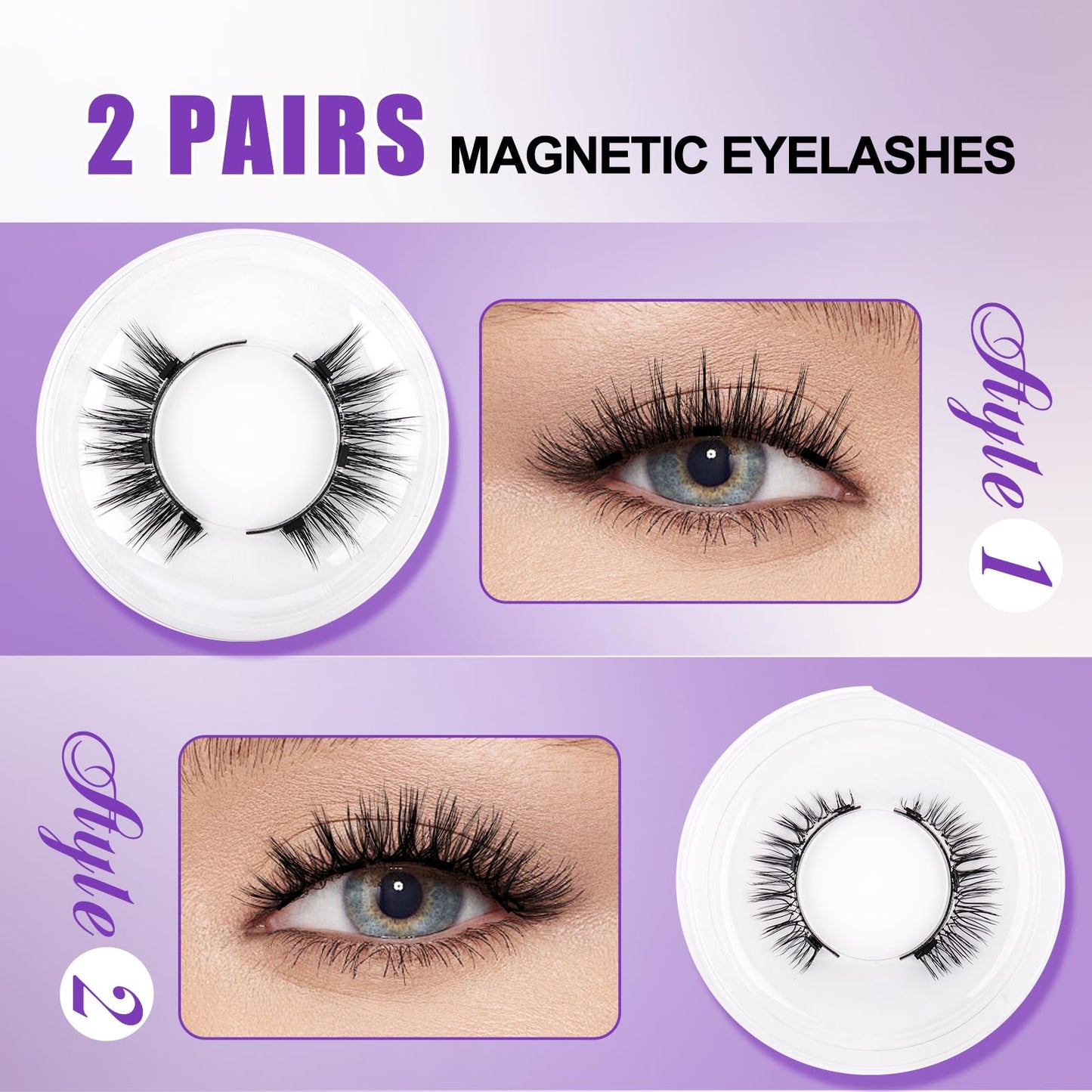 Magnetic Eyelashes with Applicator No Glue Reusable Magnetic Lashes Natural Lightweight Soft Magnetic Eyelash Wispy Easy to Use,2 Pairs of 2 Styles by Wendy Lashes(806/H3)