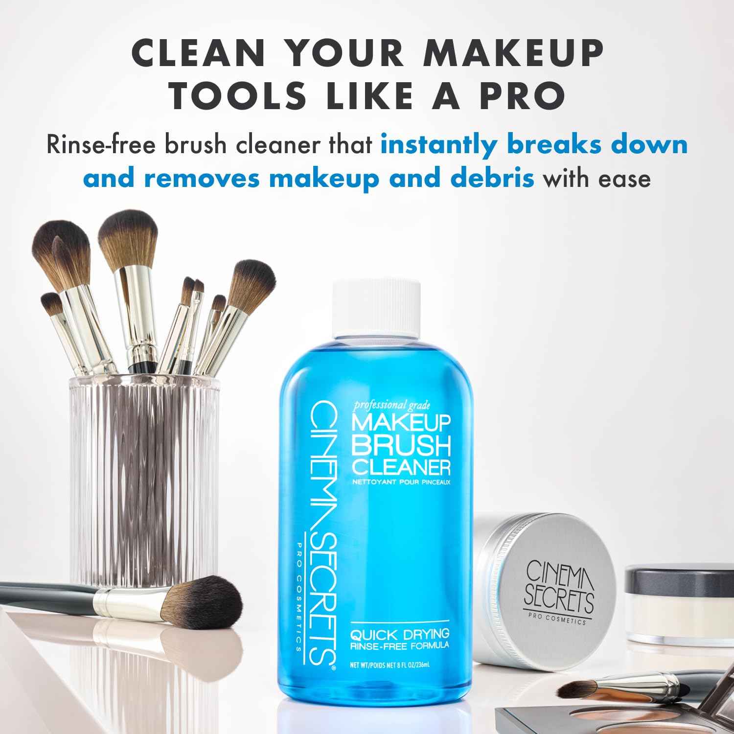 Cinema Secrets Original Blue Vanilla Makeup Brush Cleaner Spray - Professional Cleanser for Makeup Brushes - Quick-Drying, Rinse-Free Formula - Removes Stubborn Waterproof Make Up (6 fl oz)