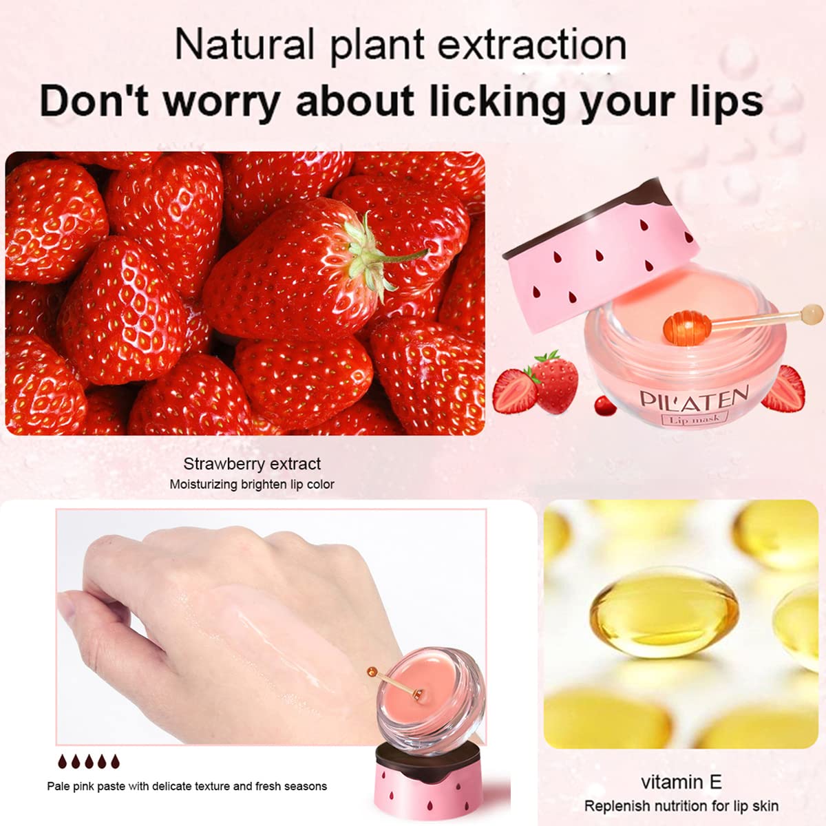 2PCS Strawberry Lip Balm, Vitamin E Lip Masks & Moisturizing Propolis Sleeping Lip Mask, Effective Reduces Lip Lines Prevention Dry and Cracked Lip Scrubs Exfoliator Smoothing Dry Lip Care