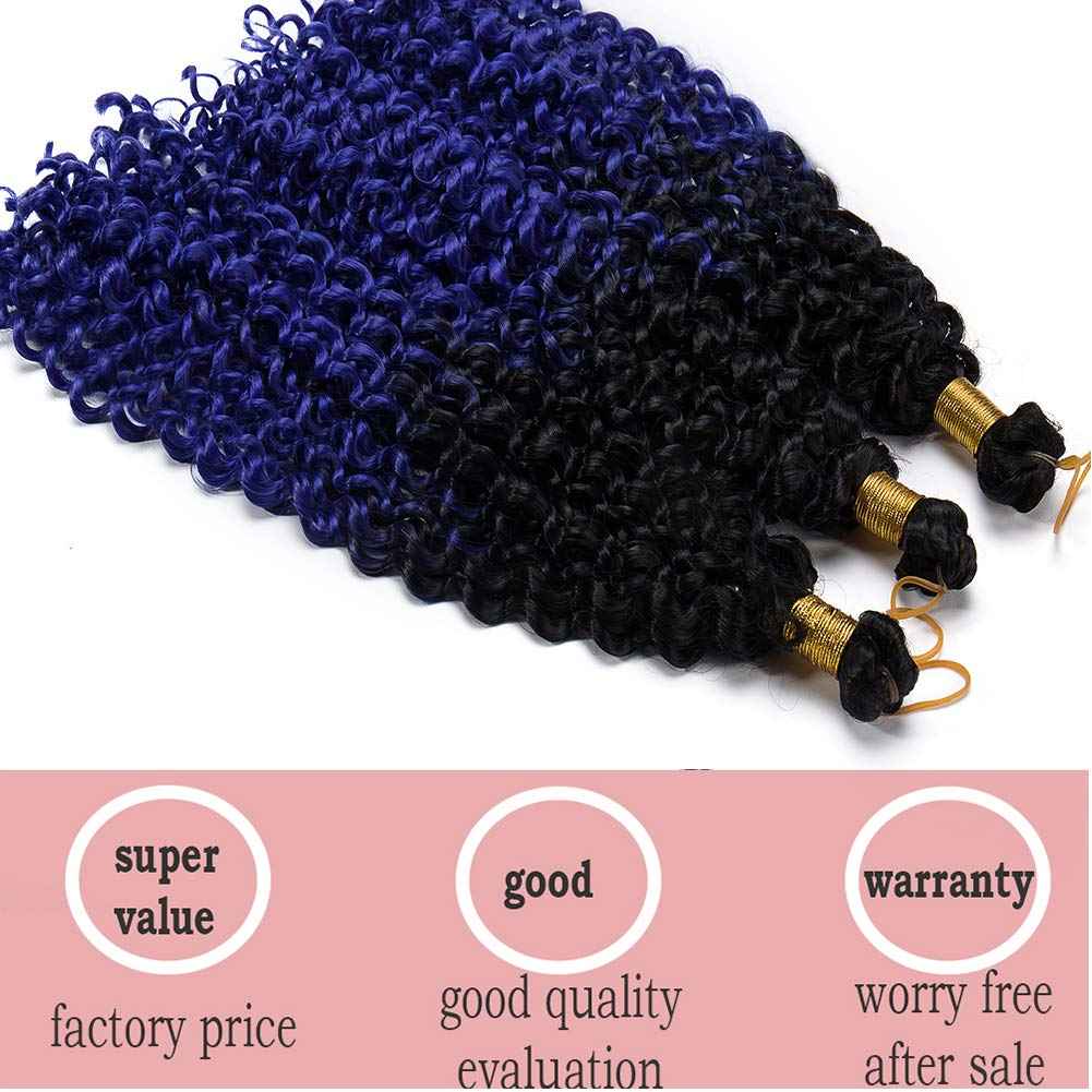 Ombre Marlybob Crochet Braids Hair Extension 14 inch Deep Water Wave Braiding Hair Kinky Curly Afro Jerry Curl Marley Bob Twist Braid Hairpiece for Women 3 Bundle 90 Strands 300G Black to Dark Blue
